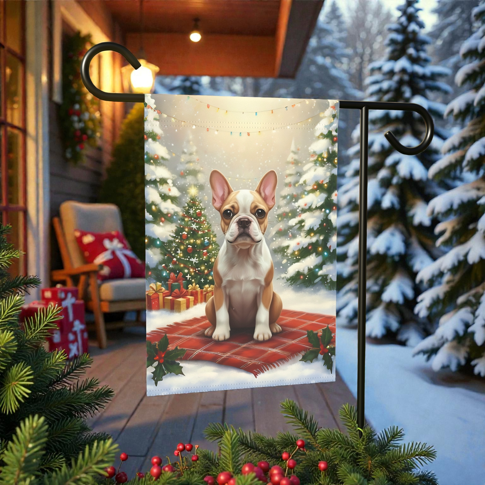 Christmas Tree and Presents French Bulldog Garden Flag - Image 7