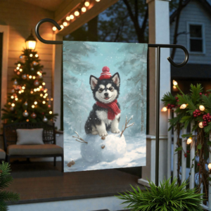 Making a Snowman Alaskan Malamute Garden Flag