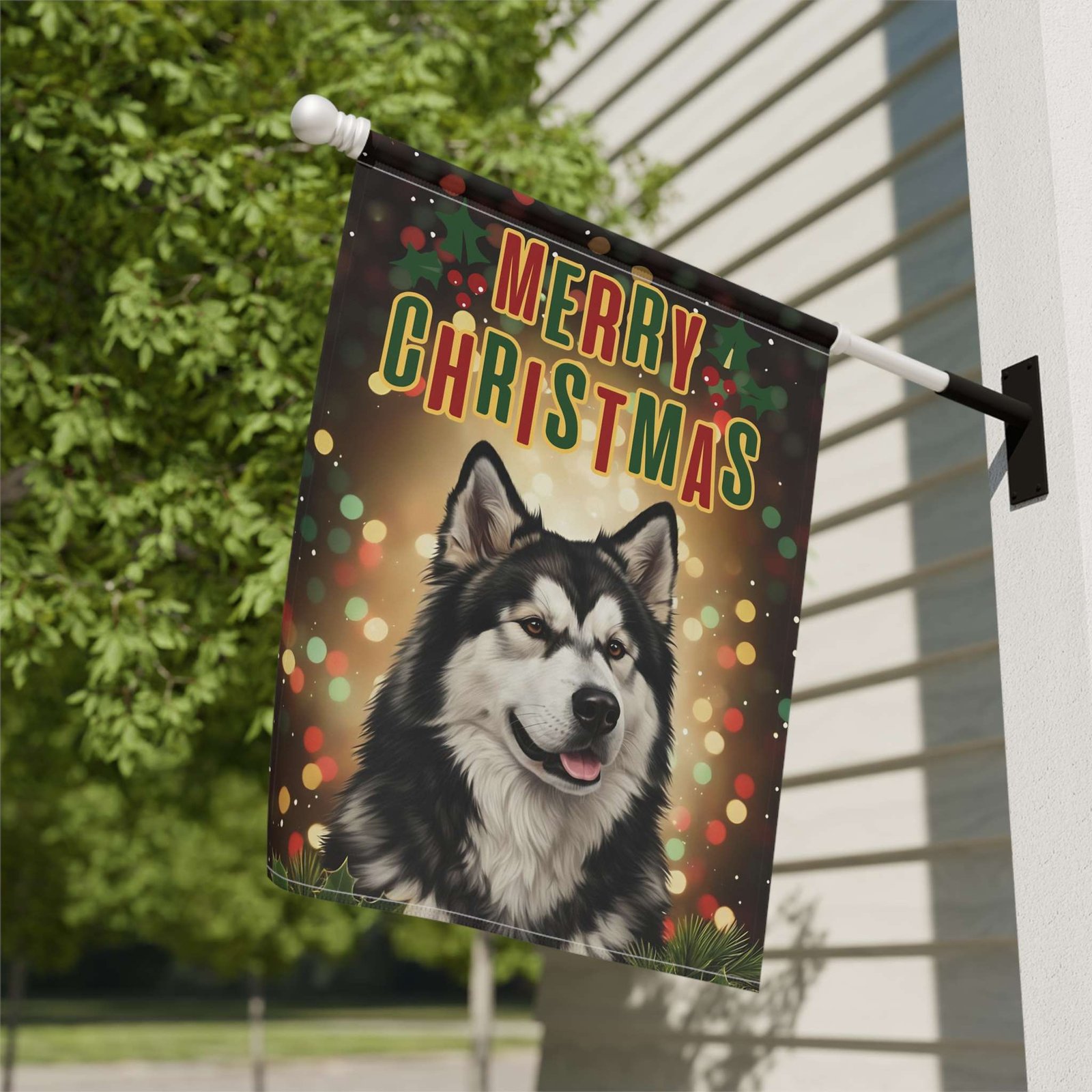 Merry Christmas in Lights Alaskan Malamute Garden Flag - Image 9