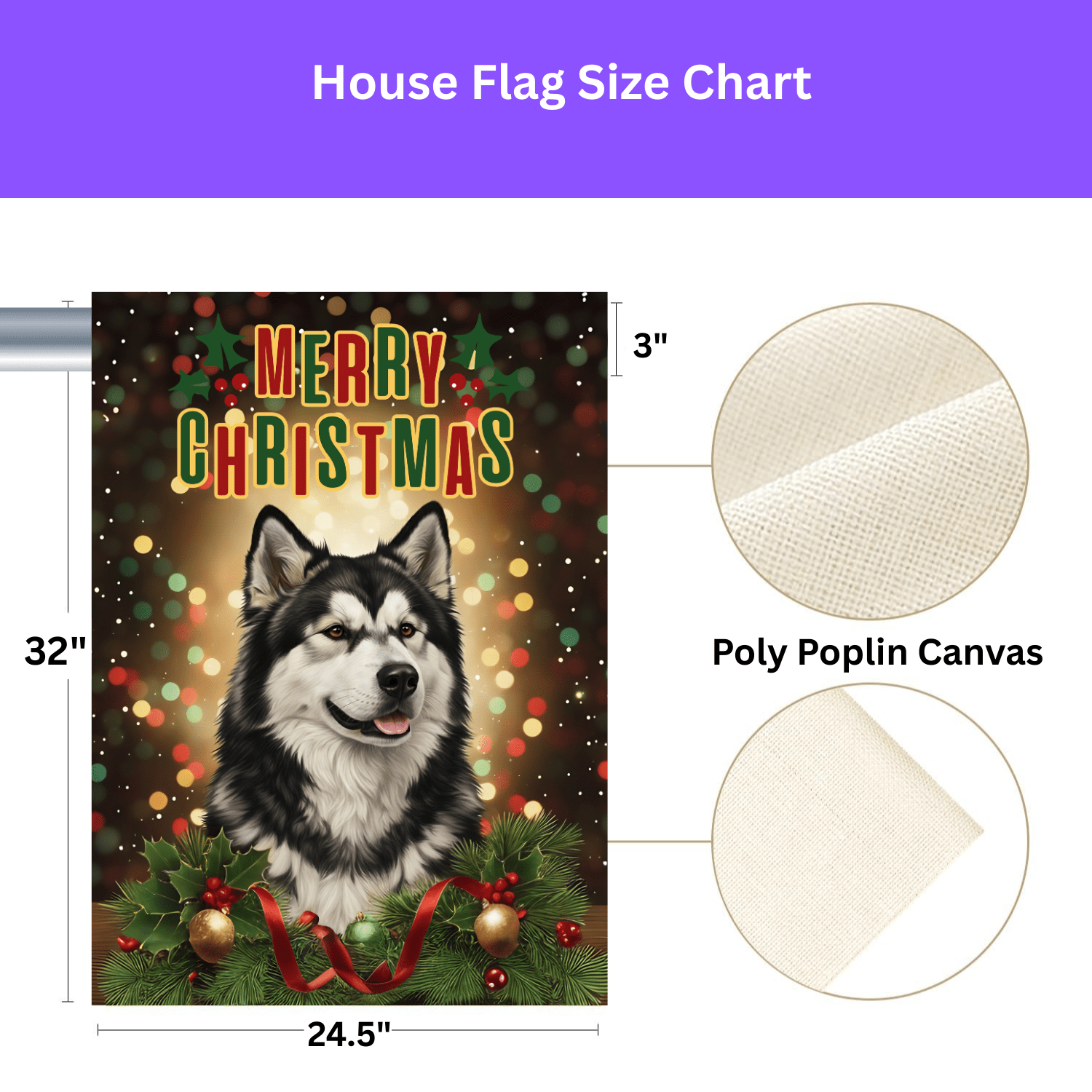Merry Christmas in Lights Alaskan Malamute Garden Flag - Image 3