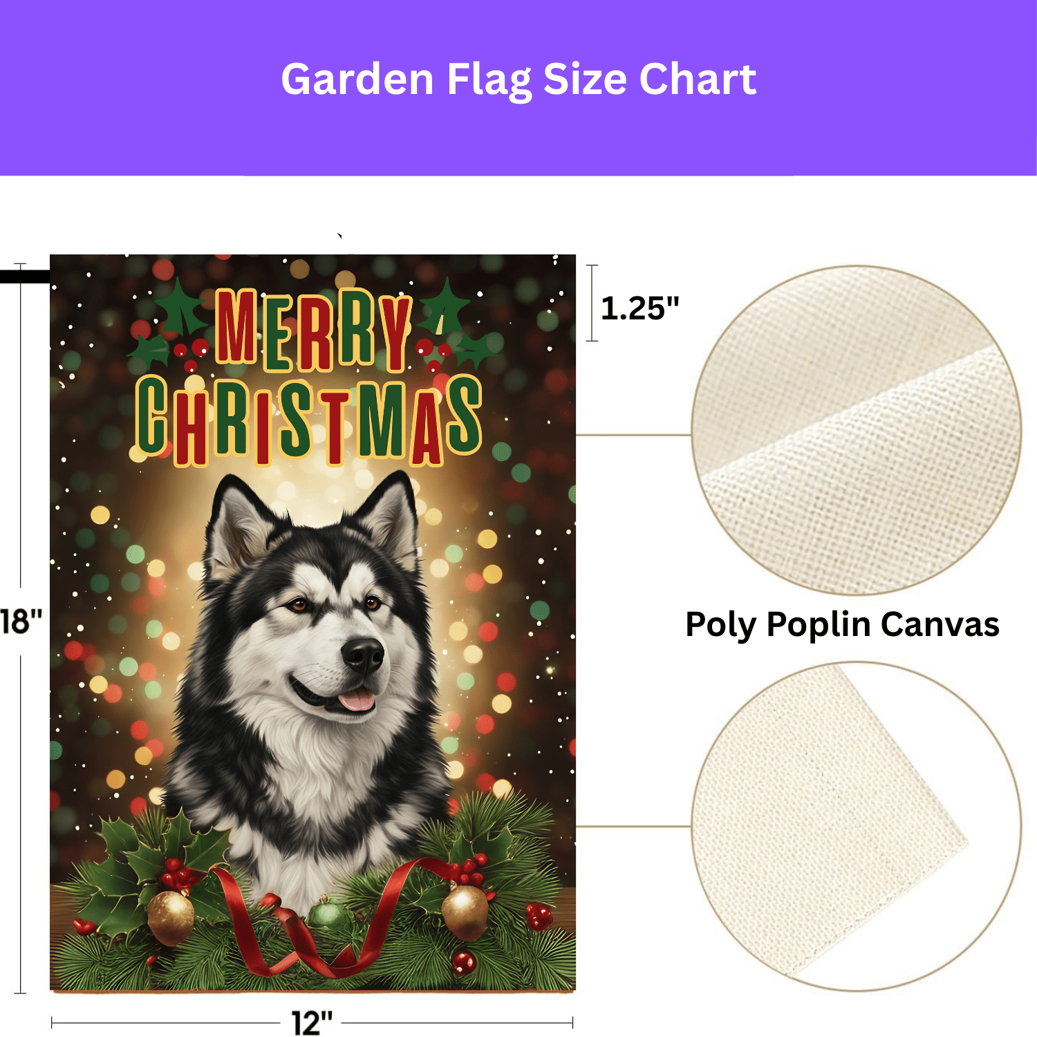 Merry Christmas in Lights Alaskan Malamute Garden Flag - Image 4