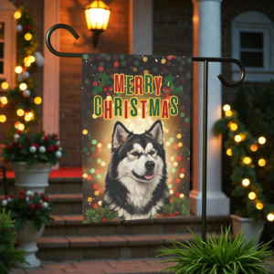 Merry Christmas in Lights Alaskan Malamute Garden Flag