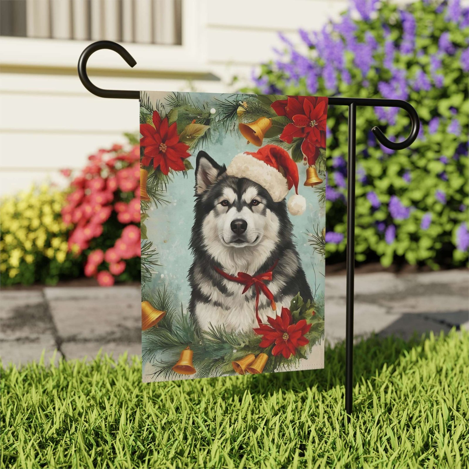 Poinsettia Wreath Alaskan Malamute Garden Flag - Image 8