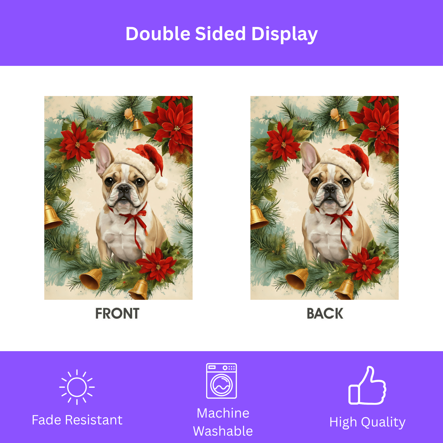 Poinsettia Wreath French Bulldog Garden Flag, Holiday Dog House Banner - Image 3