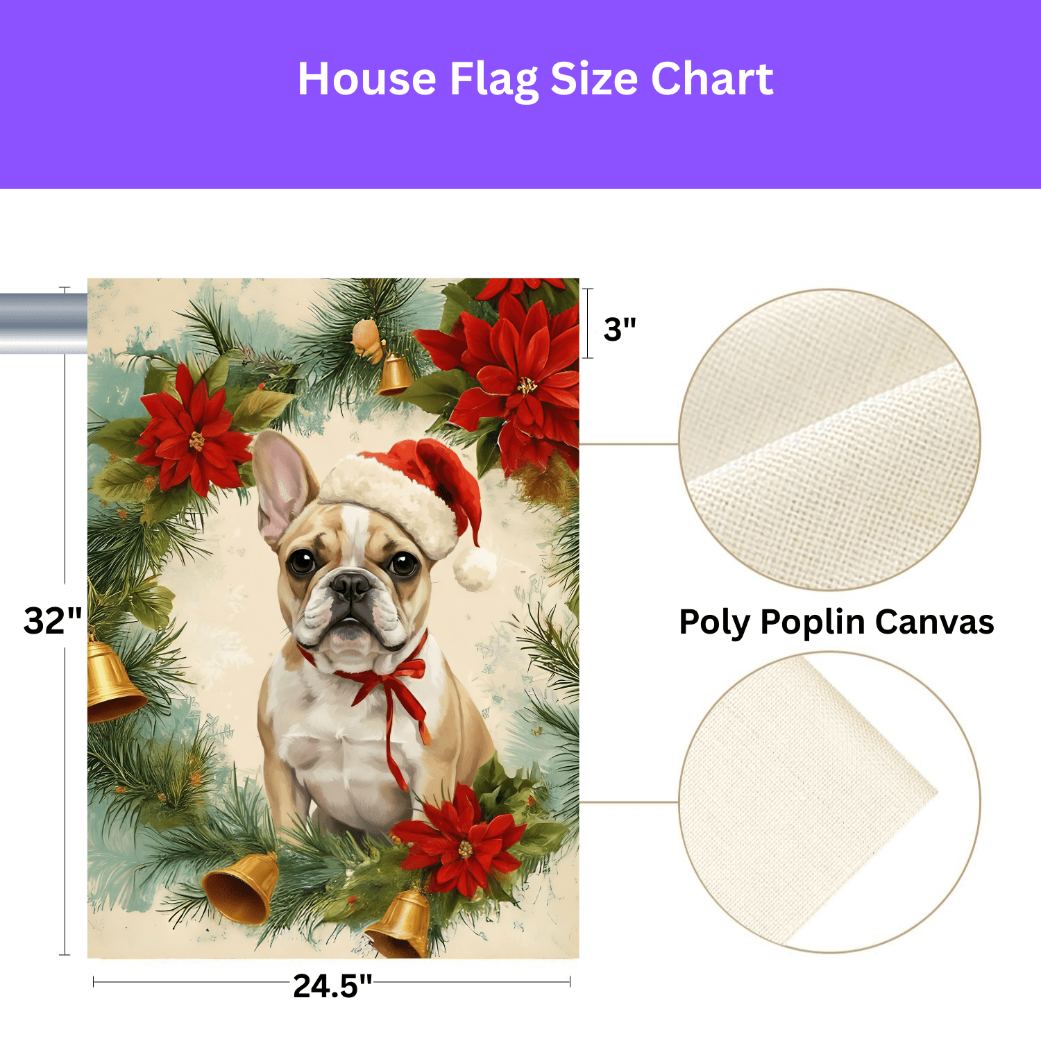 Poinsettia Wreath French Bulldog Garden Flag, Holiday Dog House Banner - Image 4