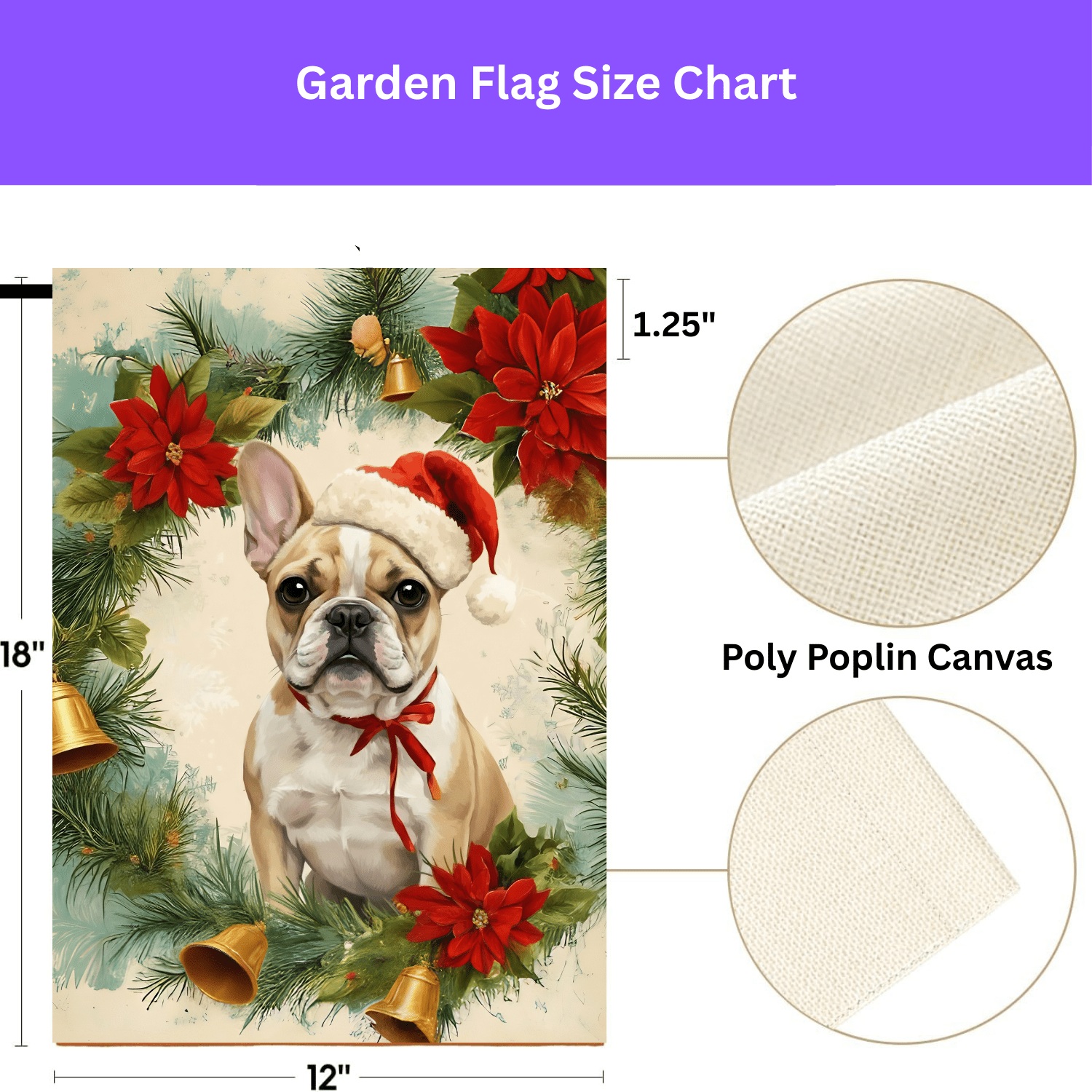 Poinsettia Wreath French Bulldog Garden Flag, Holiday Dog House Banner - Image 5