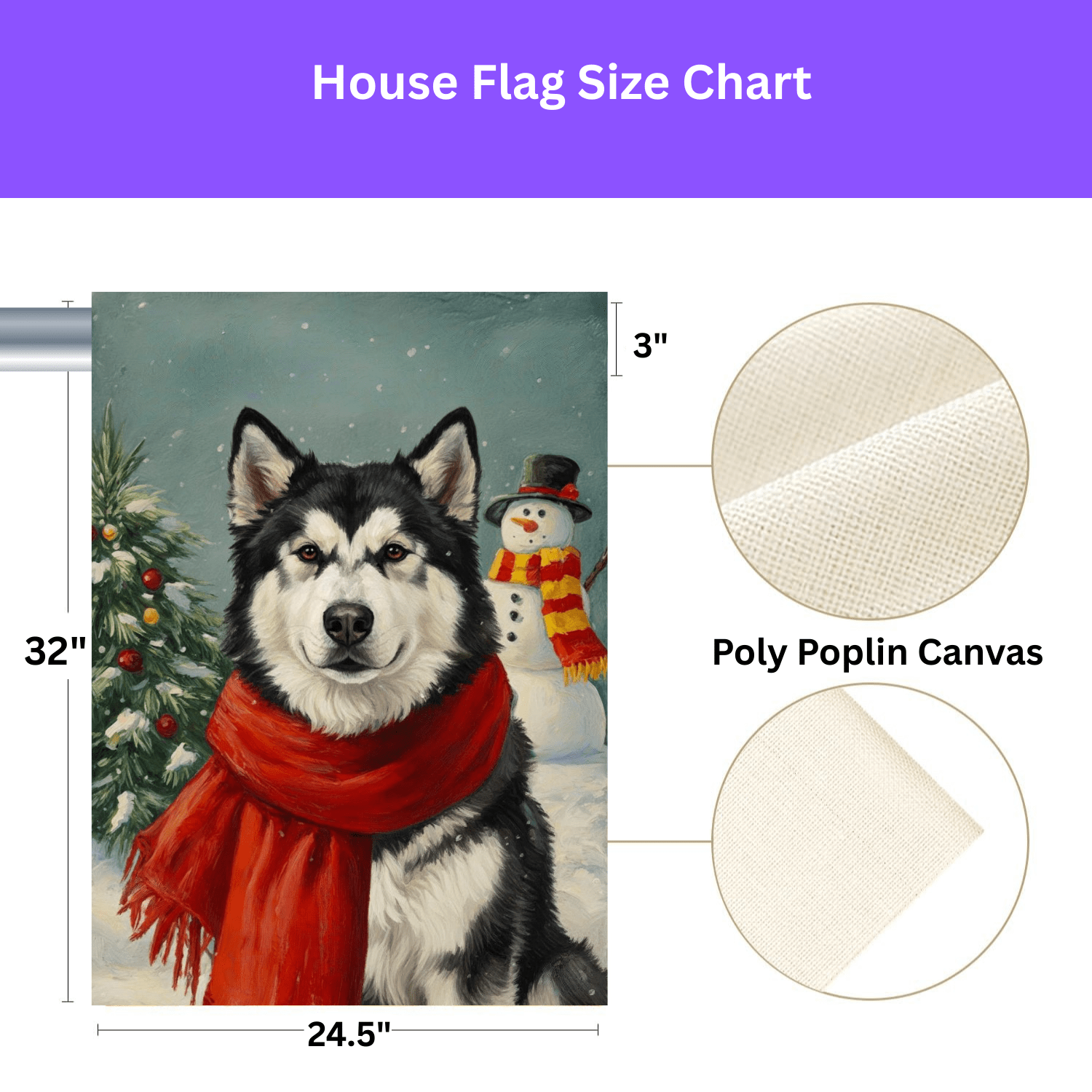 Red Scarf Alaskan Malamute Christmas Garden Flag - Image 3