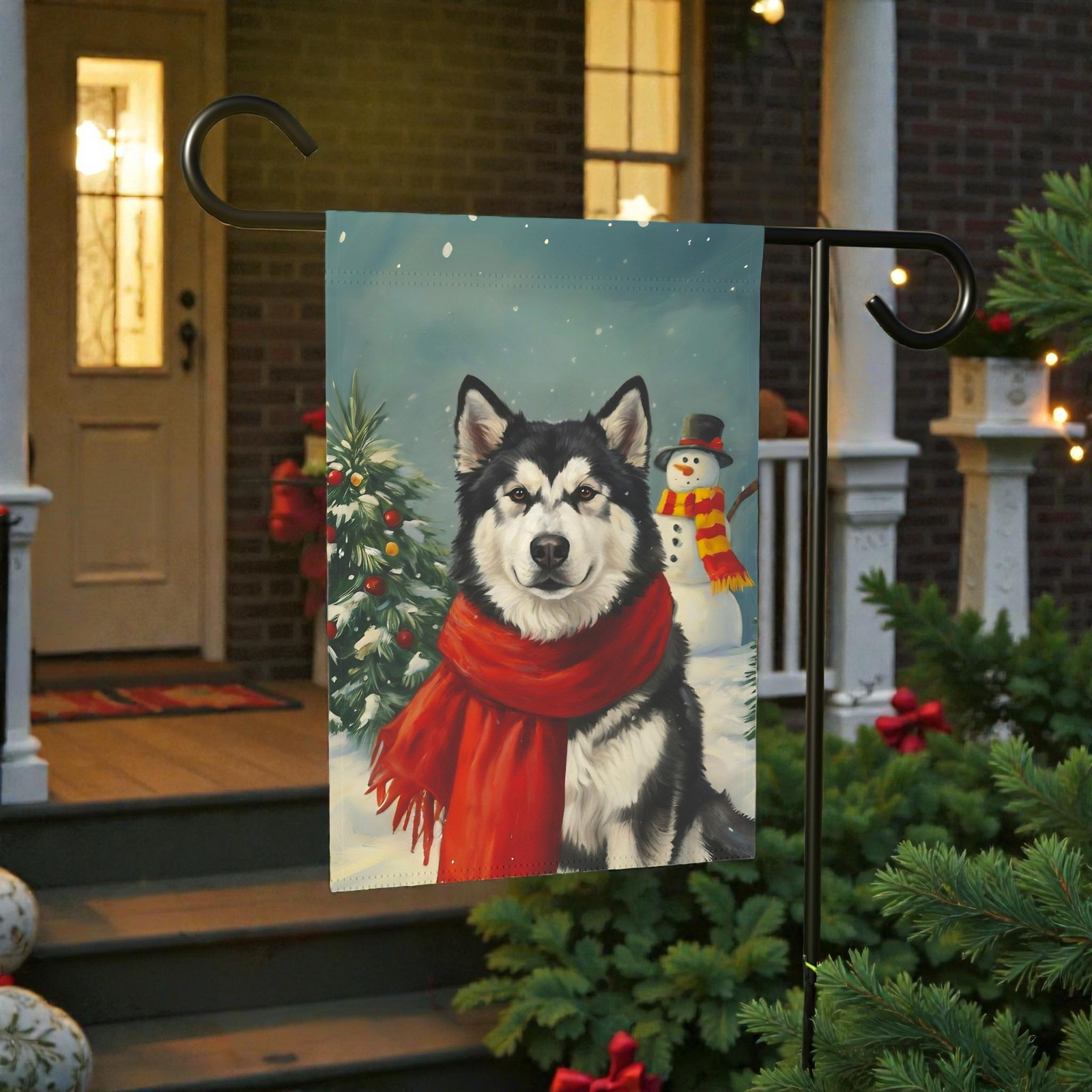 Red Scarf Alaskan Malamute Christmas Garden Flag - Image 5