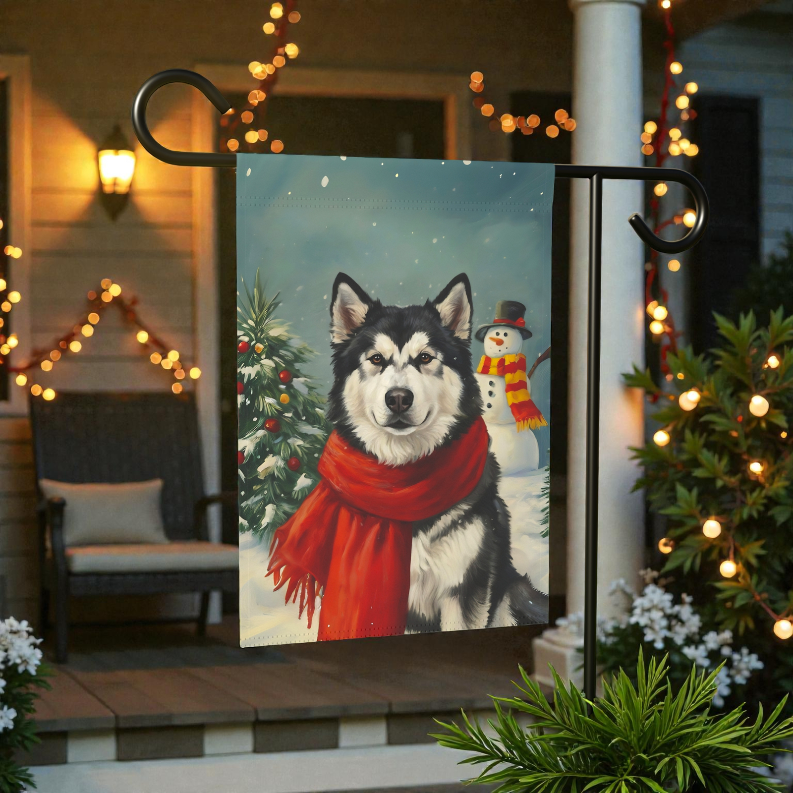 Red Scarf Alaskan Malamute Christmas Garden Flag - Image 6