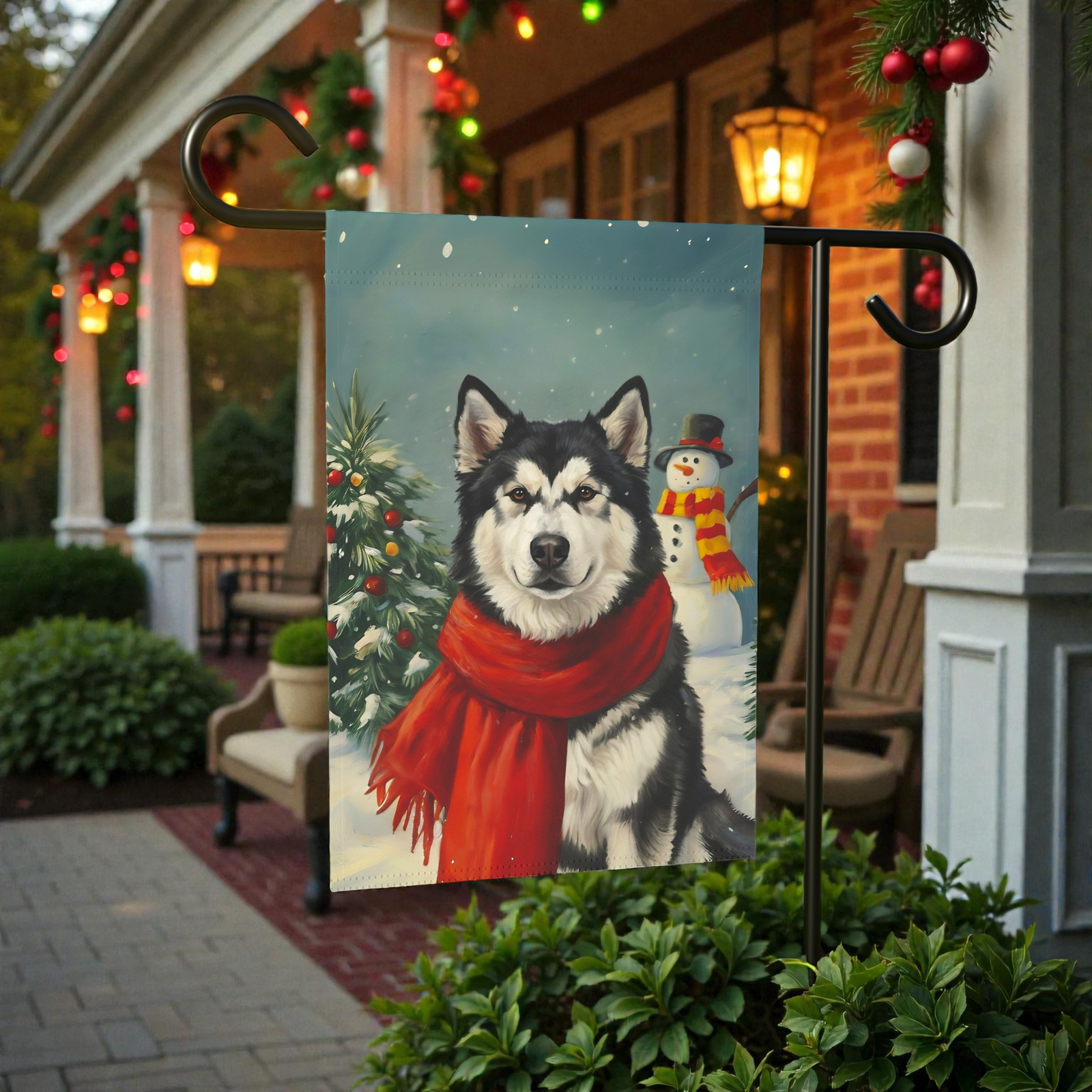 Red Scarf Alaskan Malamute Christmas Garden Flag - Image 7