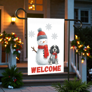 Blue Picardy Spaniel and Snowman Welcome Flag