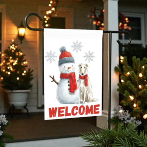 Borzoi and Snowman Welcome Garden Flag