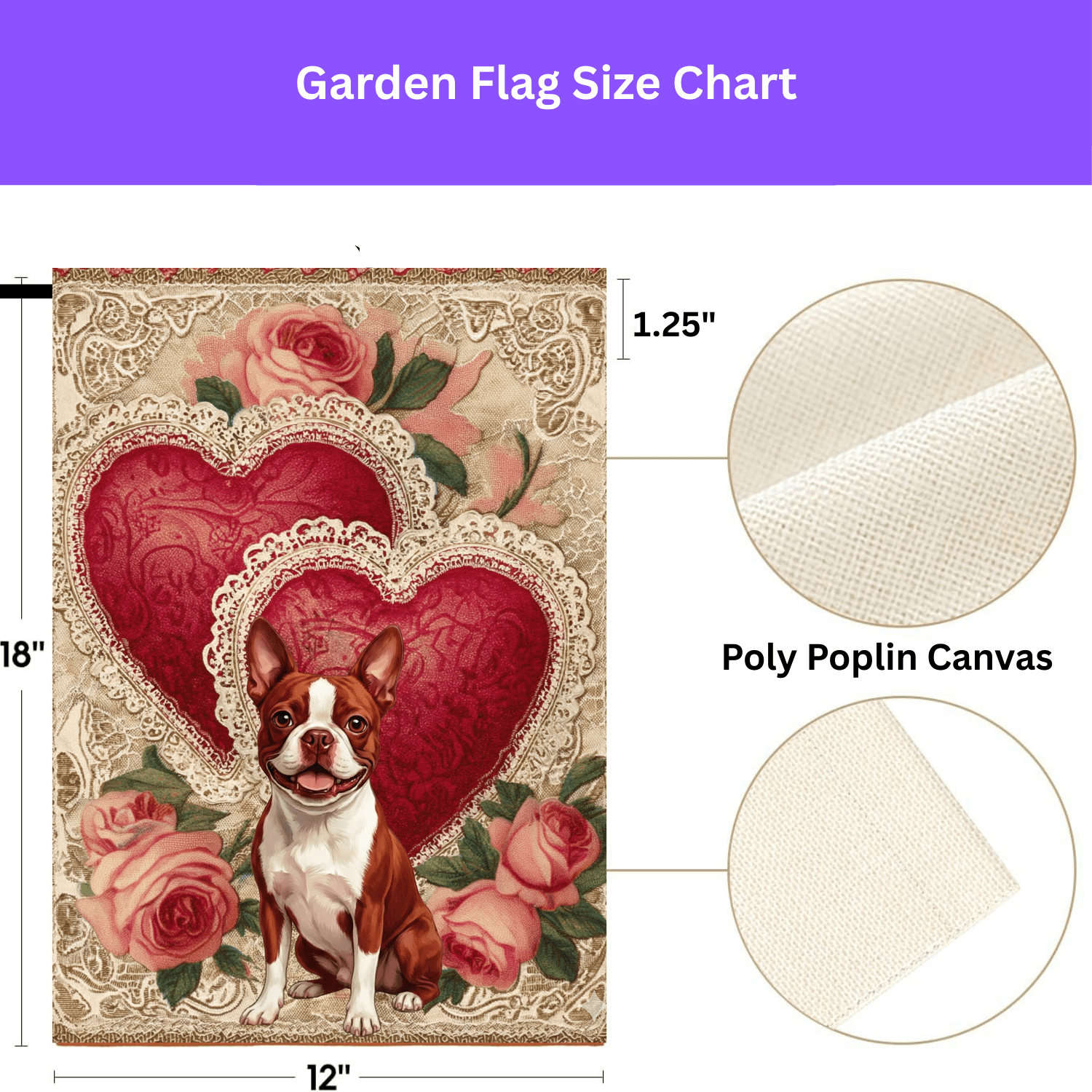 Two Heart Red Boston Terrier Valentines Garden Flag - Image 4