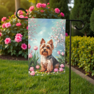 Yorkie and Tulips Spring Garden Flag
