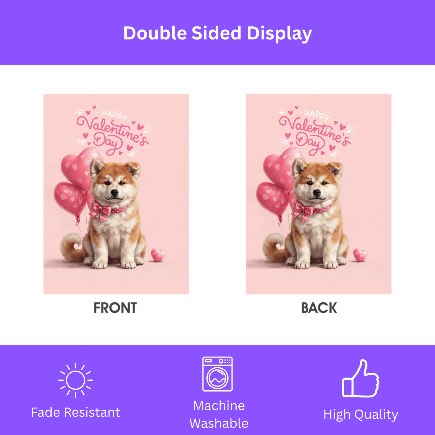 Akita Puppy Happy Valentine's Day Garden Flag - Image 2