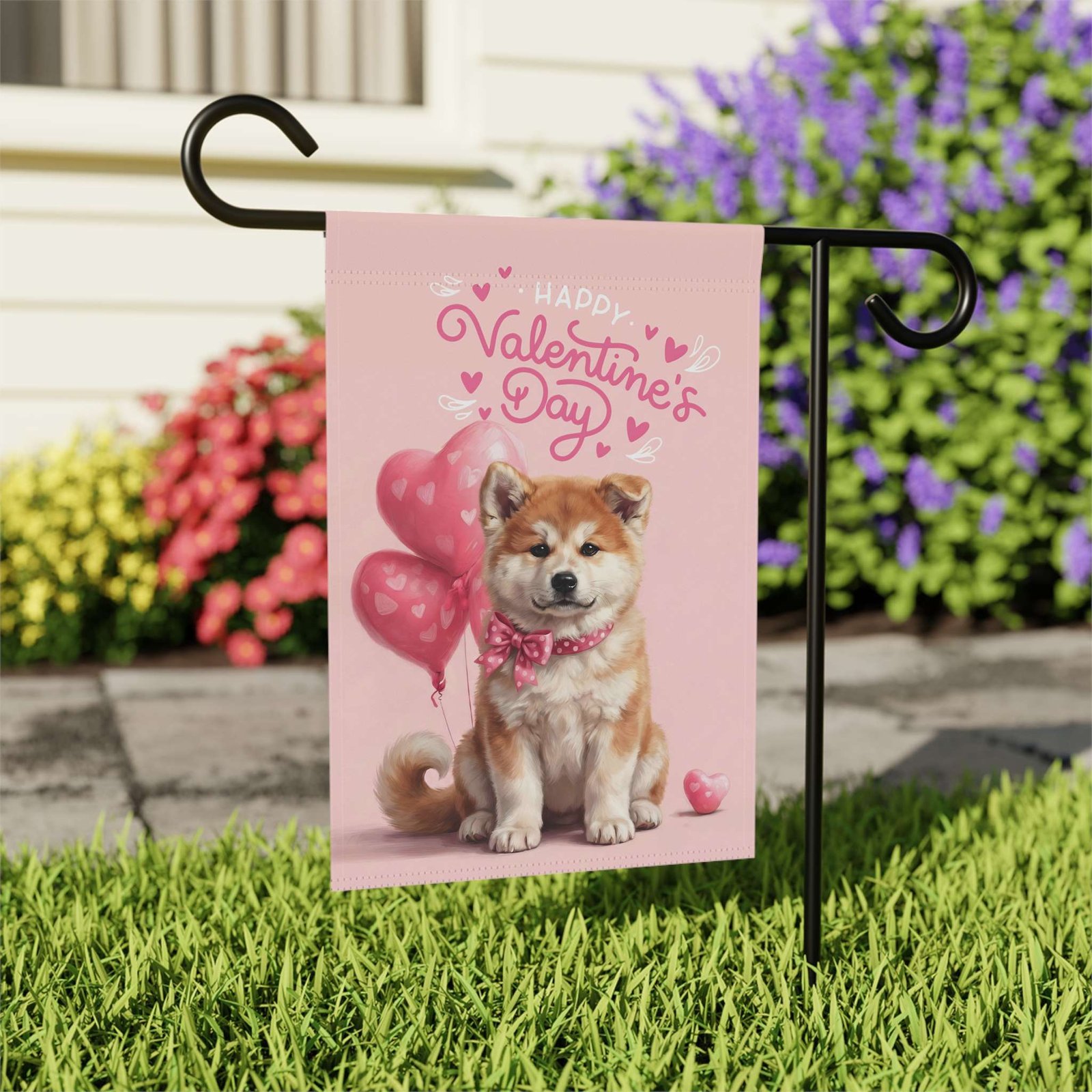 Akita Puppy Happy Valentine's Day Garden Flag - Image 8