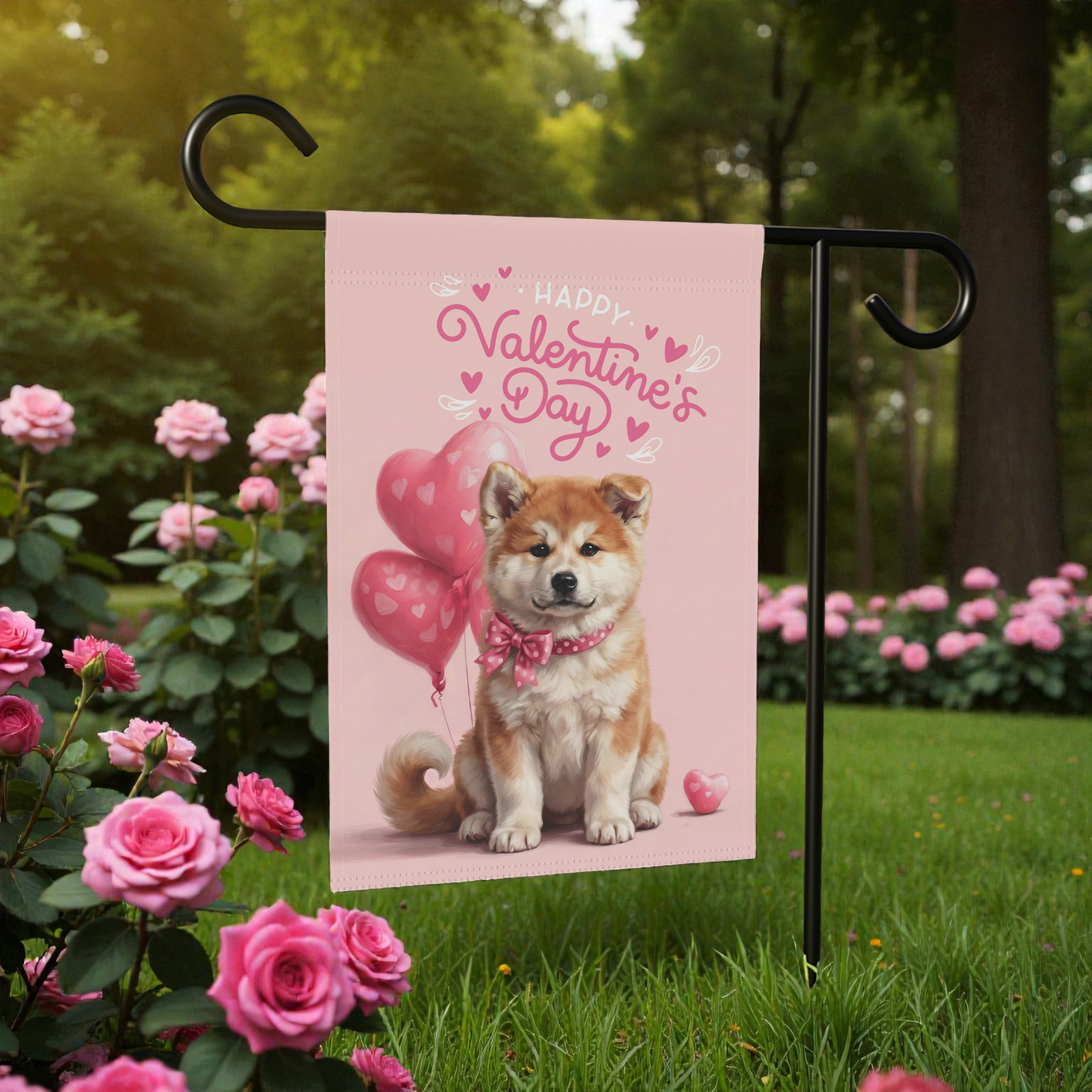 Akita Puppy Happy Valentine's Day Garden Flag - Image 6