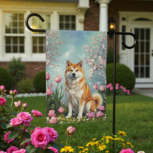 Akita in the Tulips Spring Garden Flag