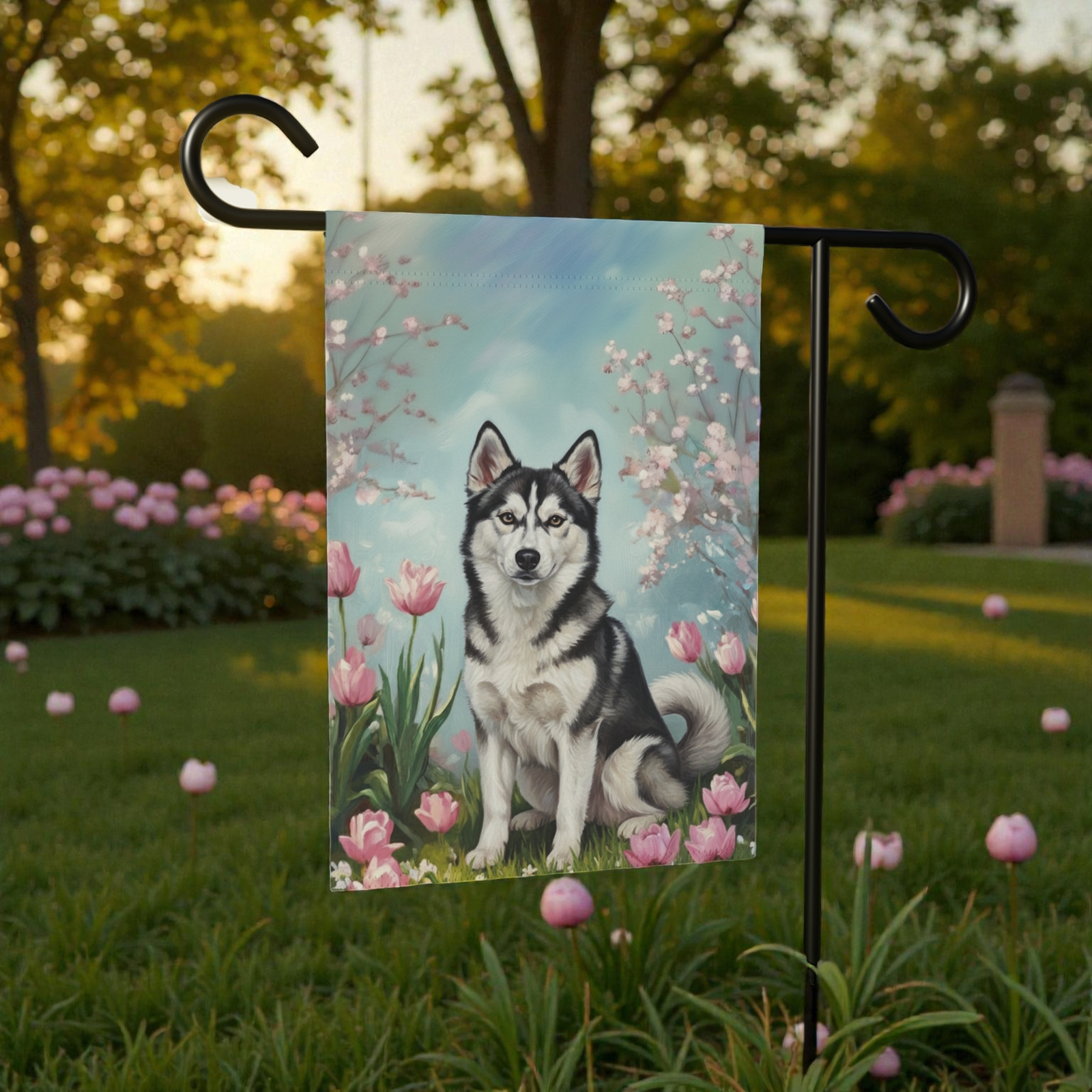 Alaskan Klee Kai in the Tulips Spring Garden Flag - Image 7