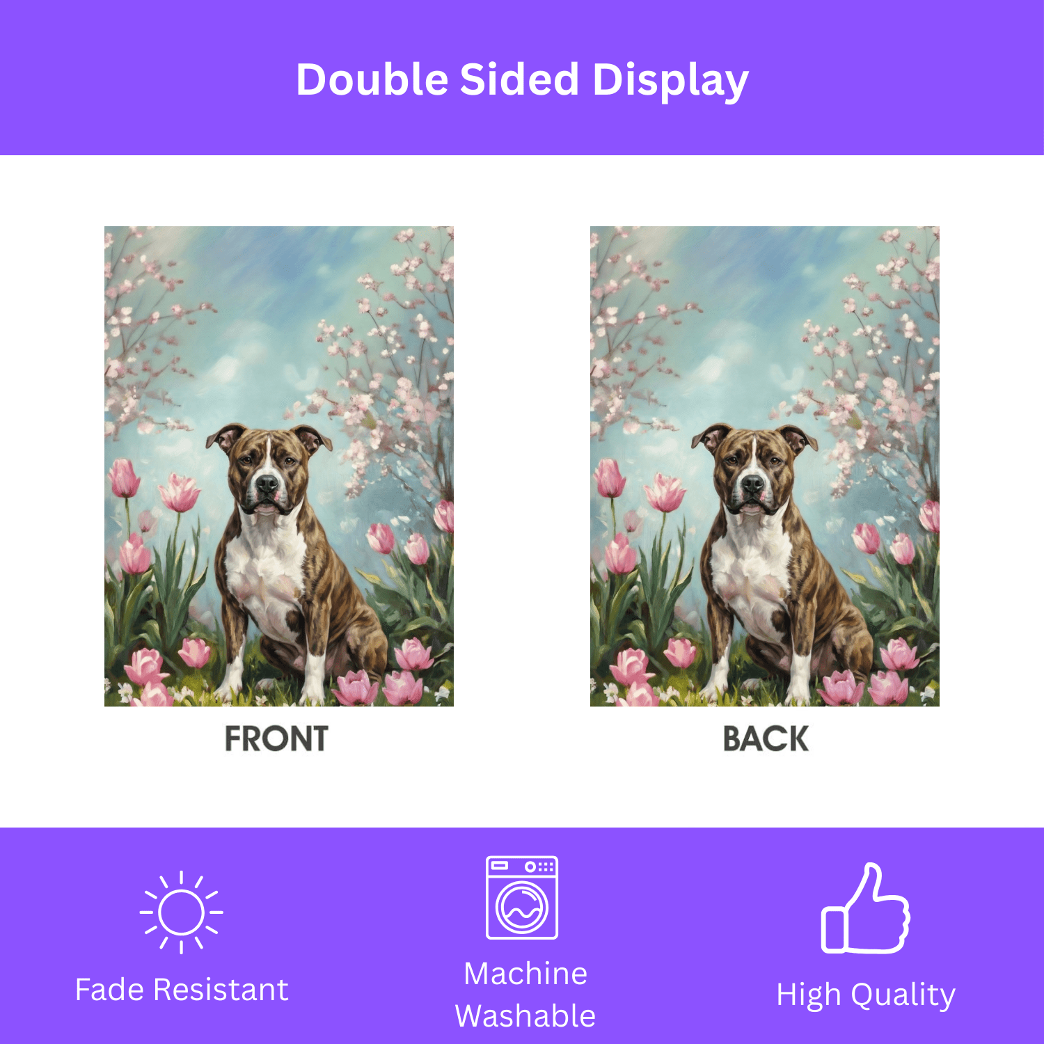 Pit Bull Terrier in the Tulips Spring Garden Flag - Image 2