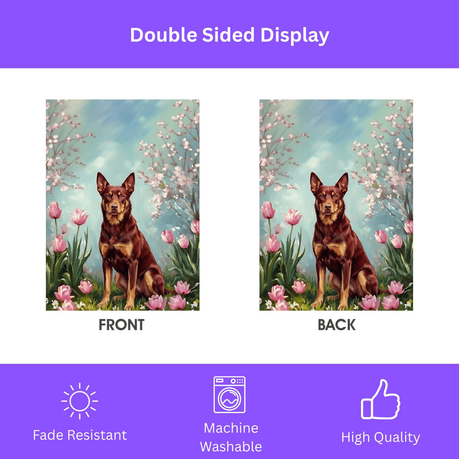 Australian Kelpie in Tulips Spring Garden Flag - Image 2