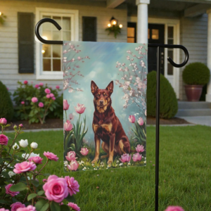 Australian Kelpie in Tulips Spring Garden Flag