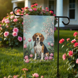 Beagle in the Tulips Spring Garden Flag