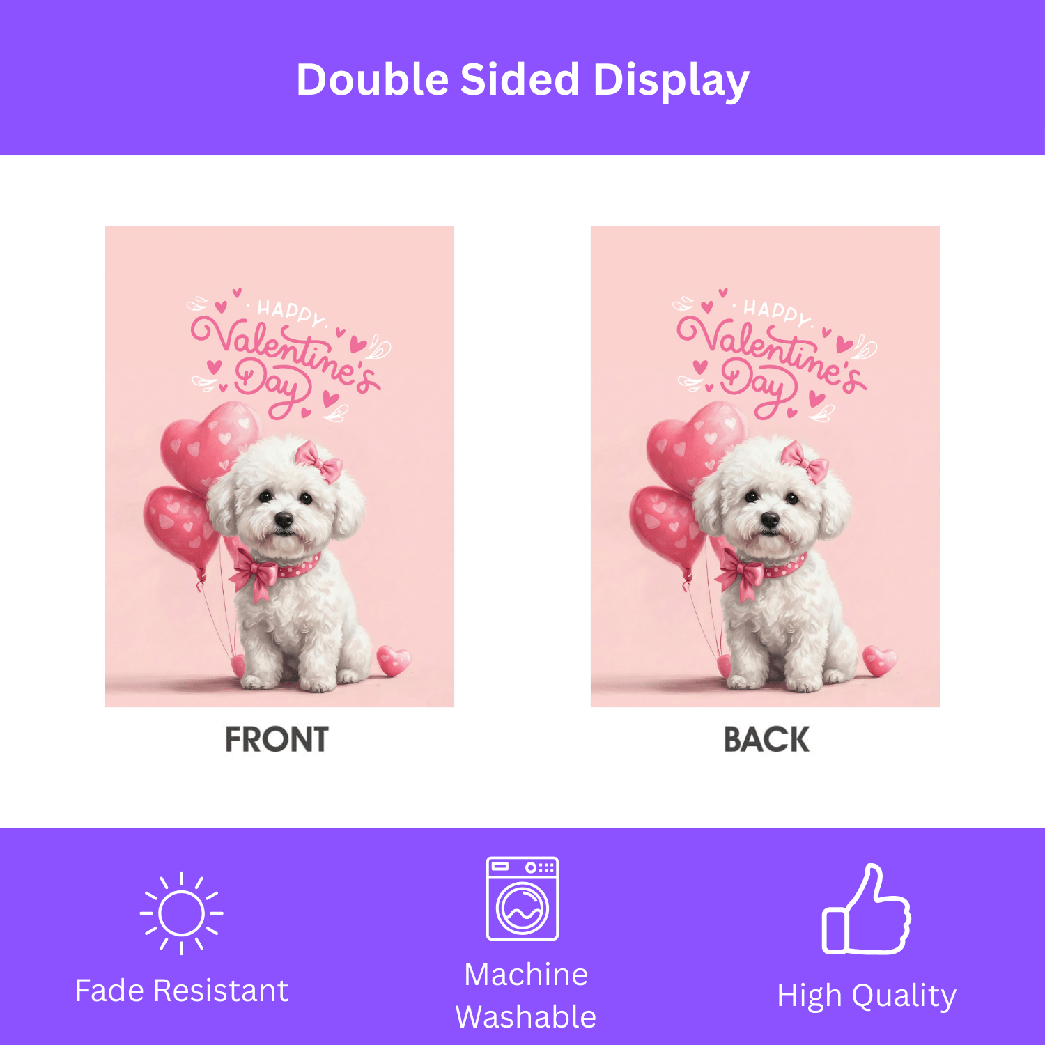 Bichon Frise Happy Valentine's Day Garden Flag - Image 3