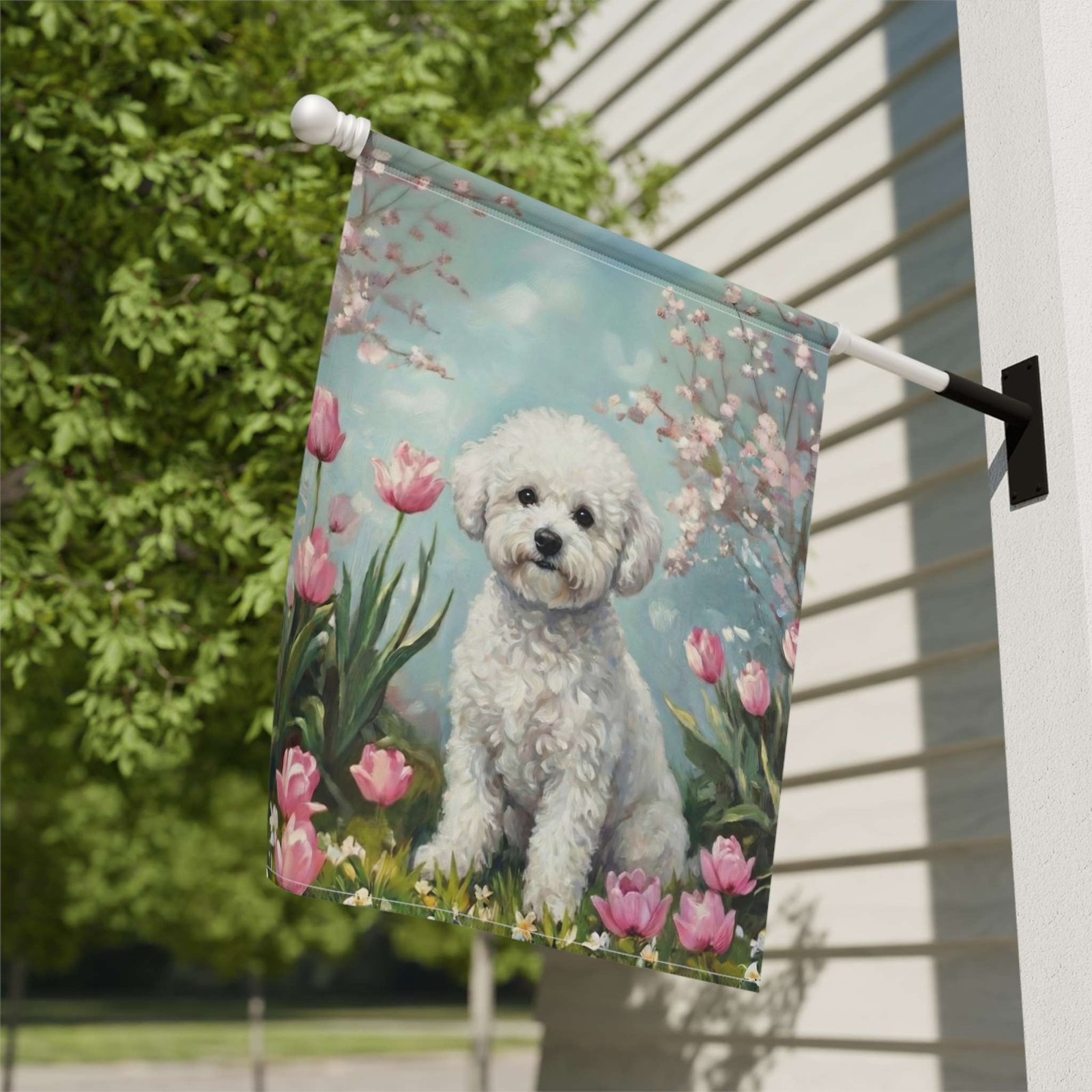 Bichon Frise in the Tulips Spring Garden Flag - Image 9