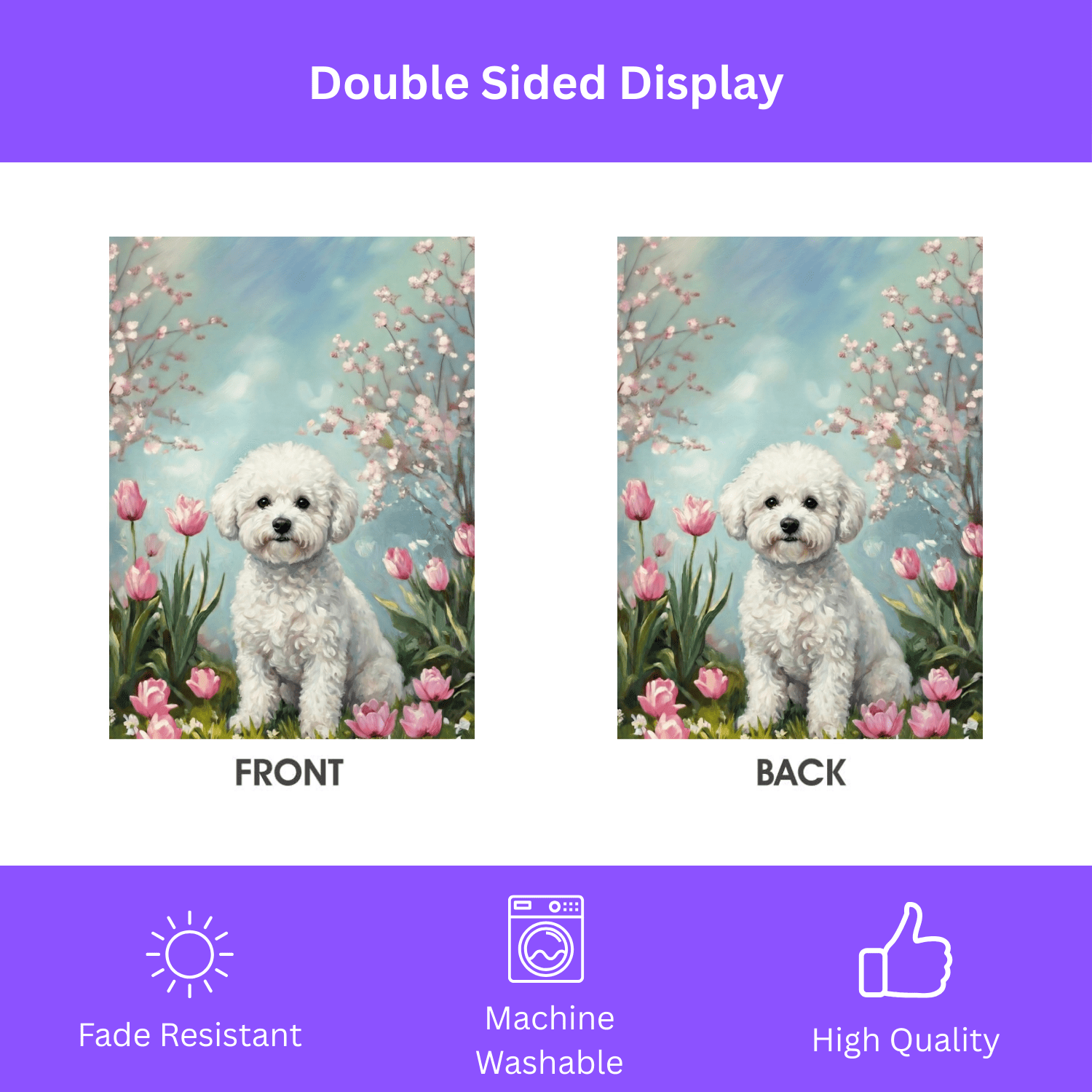 Bichon Frise in the Tulips Spring Garden Flag - Image 2