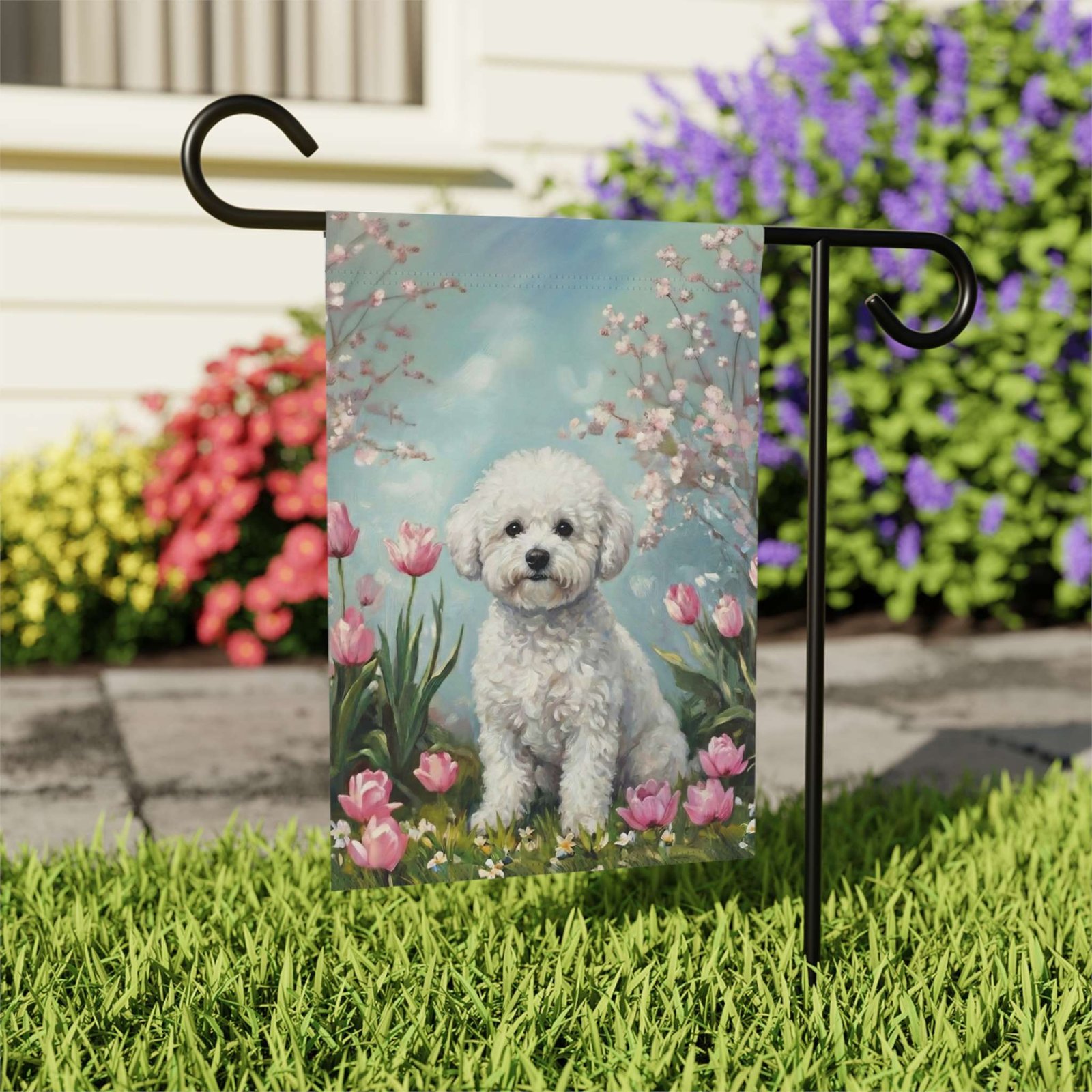 Bichon Frise in the Tulips Spring Garden Flag - Image 8
