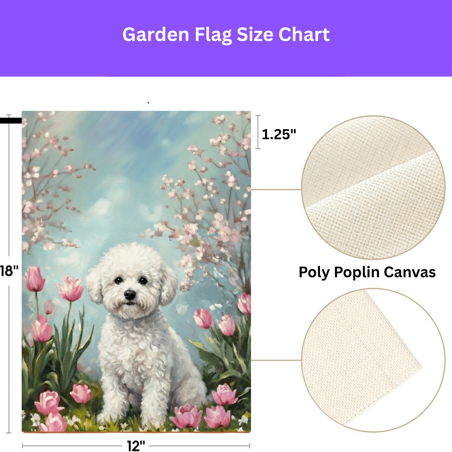 Bichon Frise in the Tulips Spring Garden Flag - Image 4
