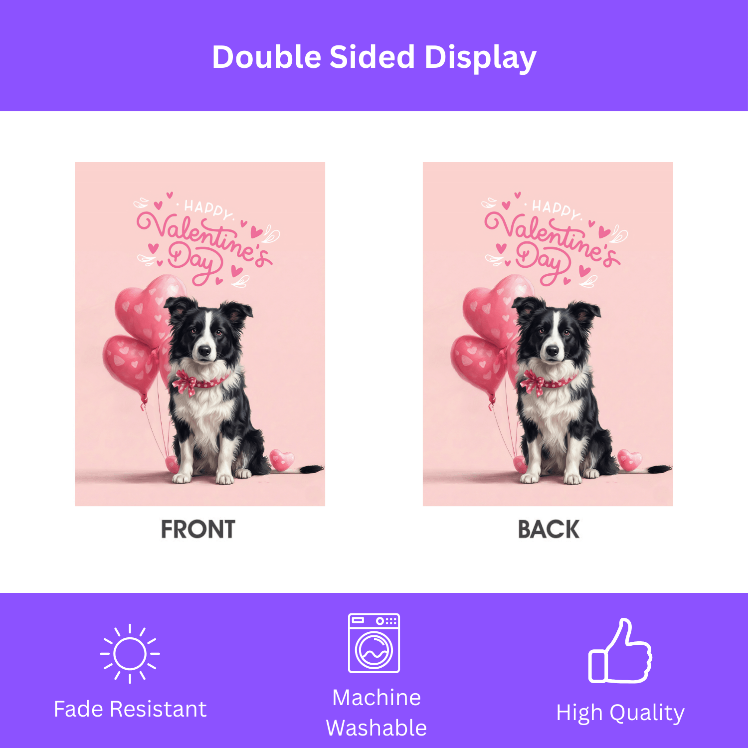 Border Collie Happy Valentine's Day Garden Flag - Image 2