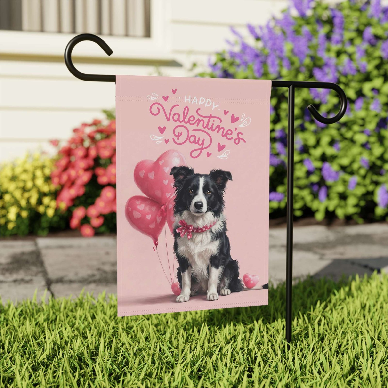 Border Collie Happy Valentine's Day Garden Flag - Image 8