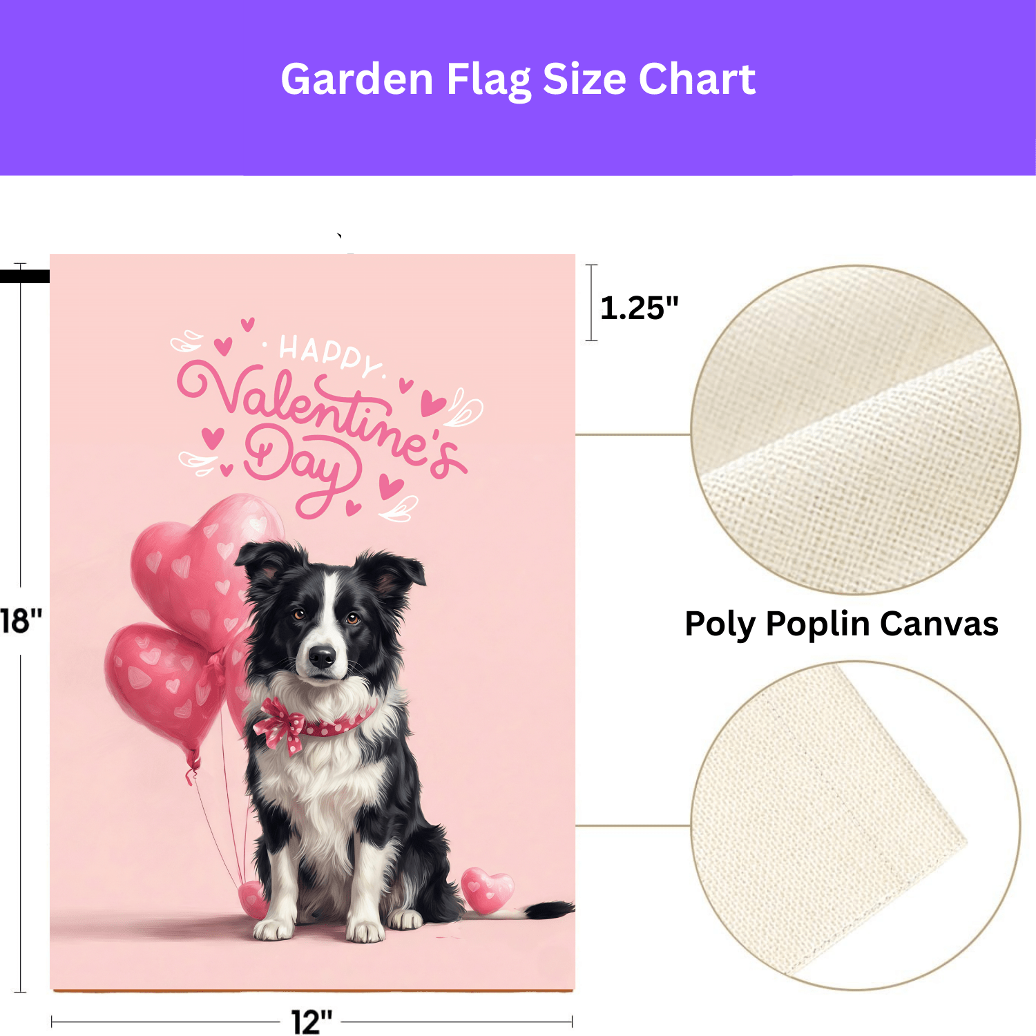 Border Collie Happy Valentine's Day Garden Flag - Image 3