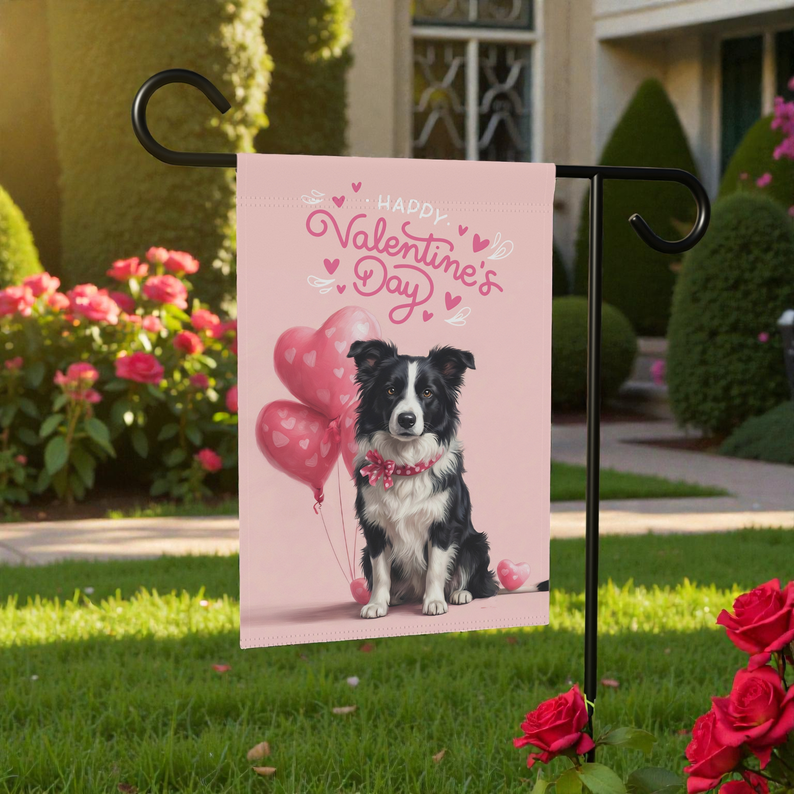 Border Collie Happy Valentine's Day Garden Flag - Image 5