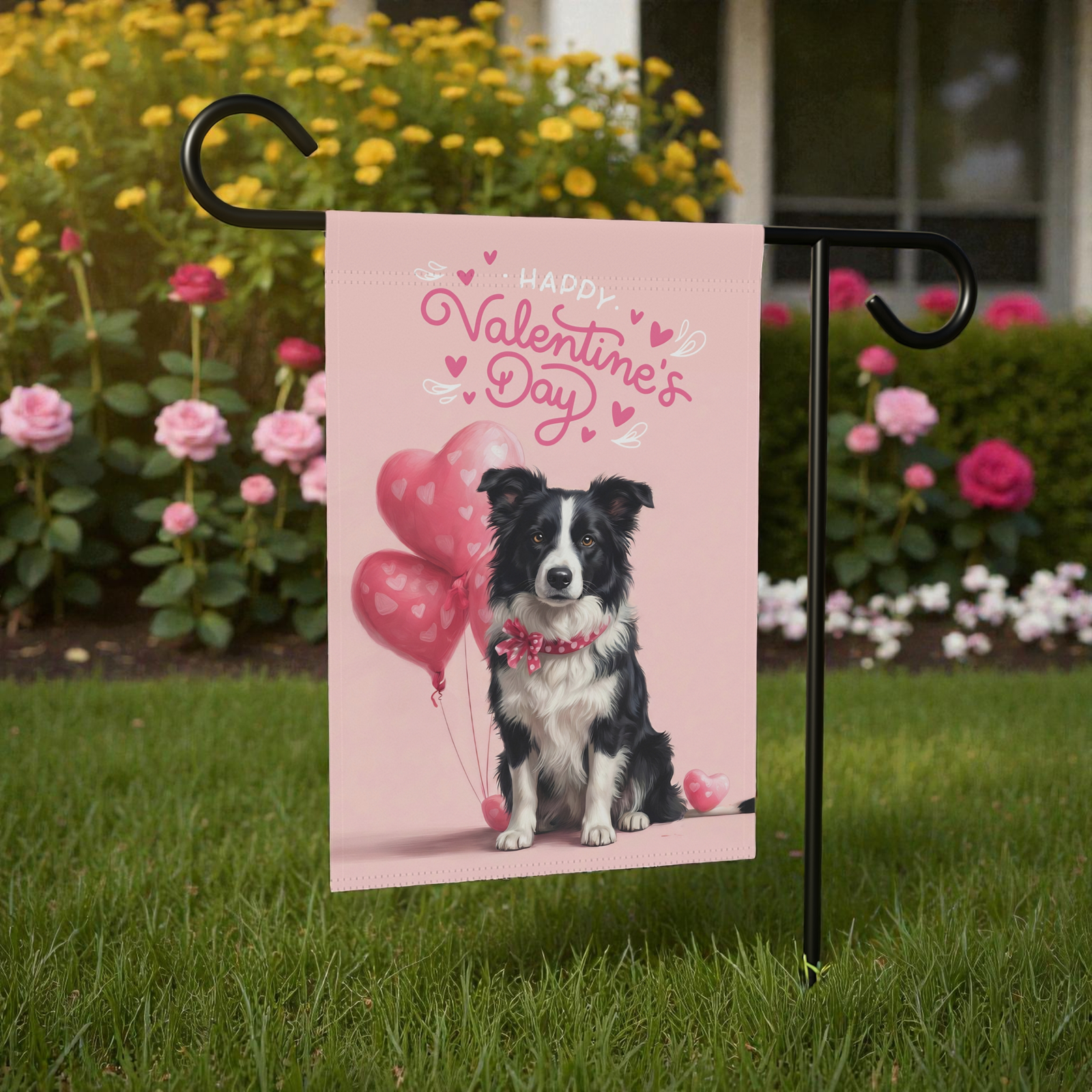 Border Collie Happy Valentine's Day Garden Flag - Image 7
