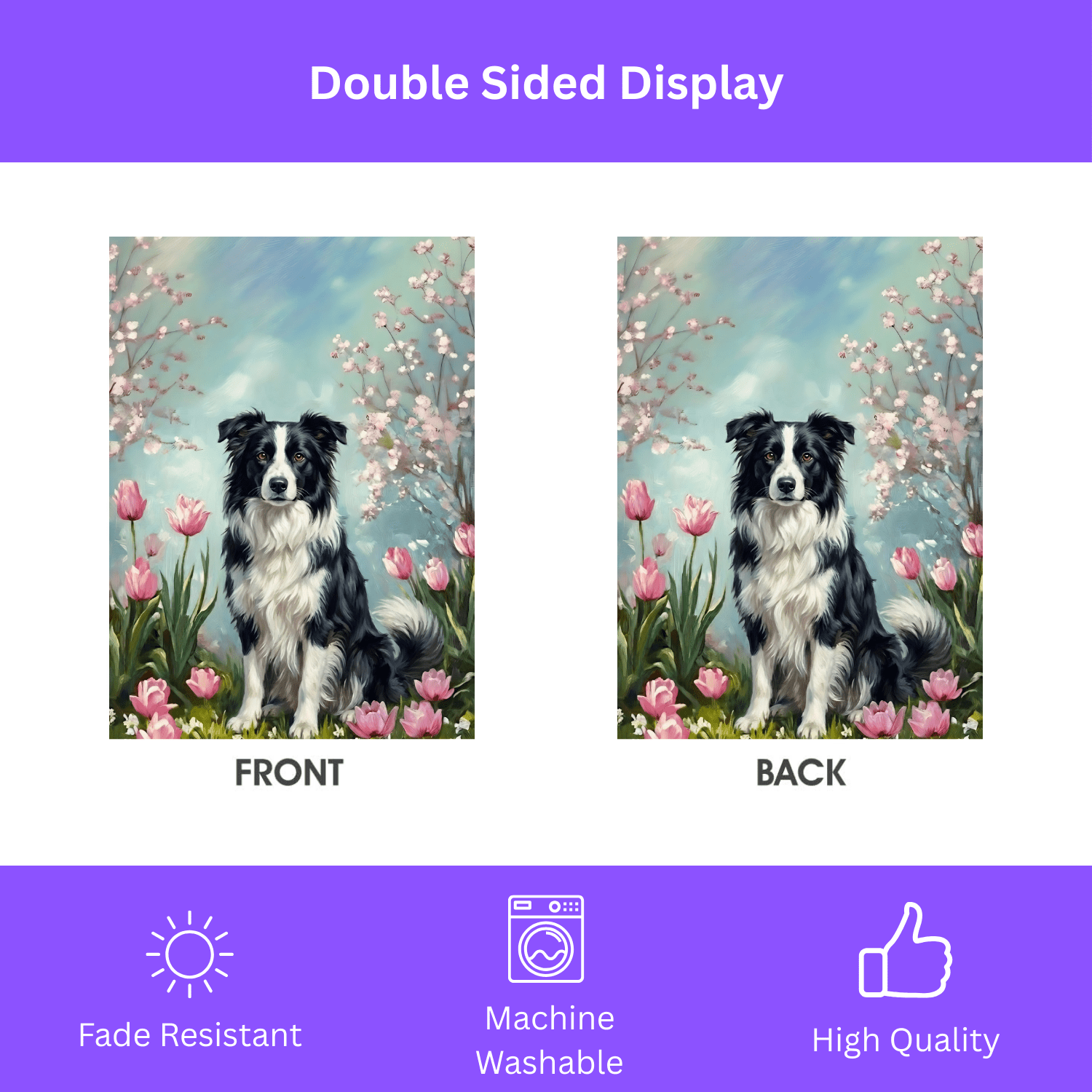 Border Collie In the Tulips Spring Garden Flag - Image 2