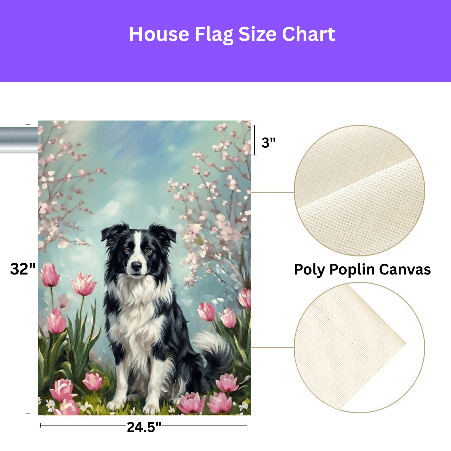 Border Collie In the Tulips Spring Garden Flag - Image 3