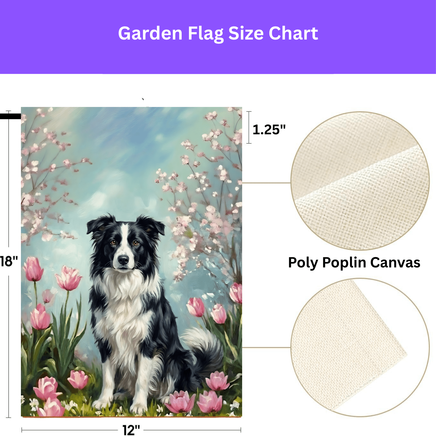 Border Collie In the Tulips Spring Garden Flag - Image 4