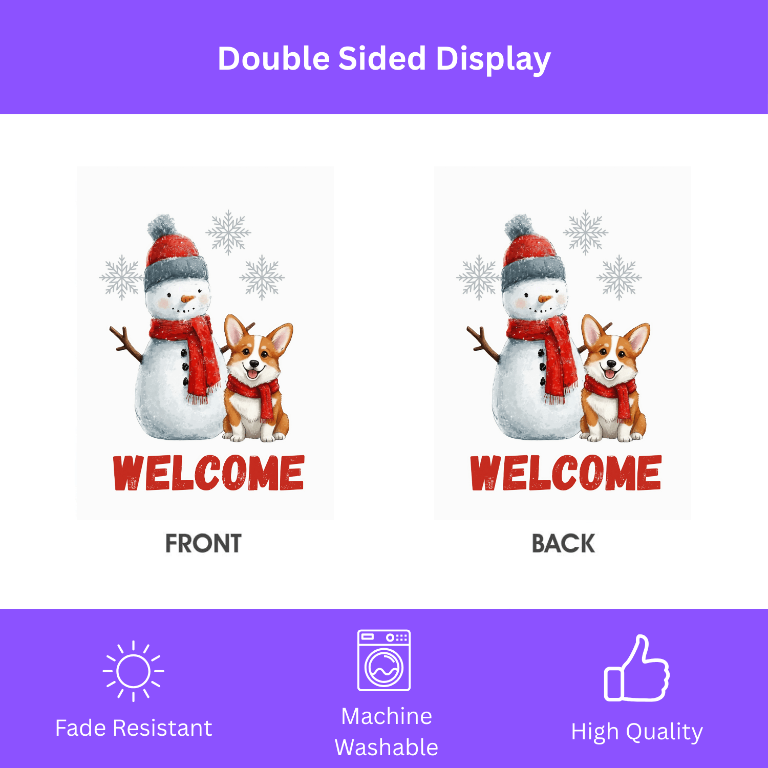 Corgi and Snowman Christmas Garden Flag - Image 2