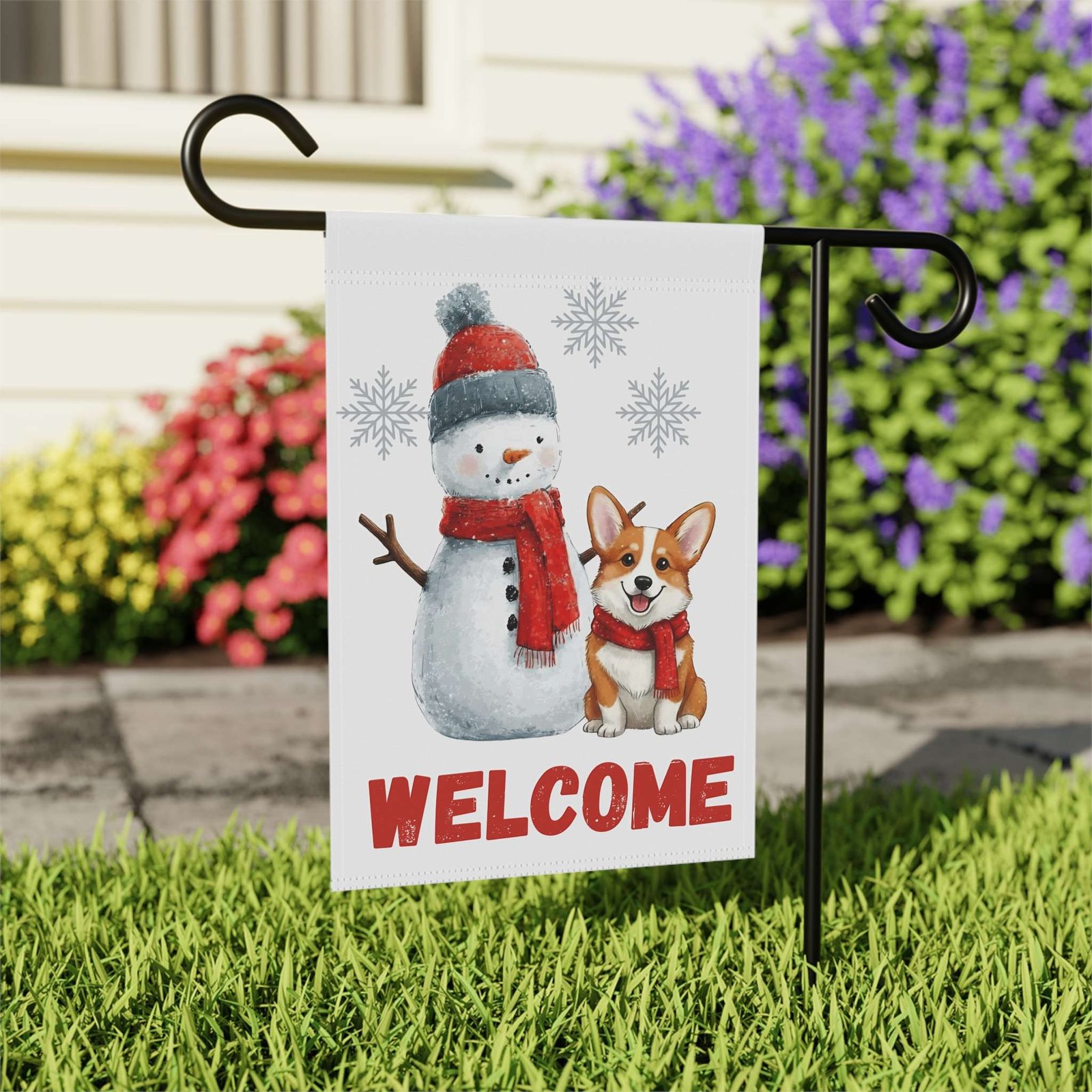 Corgi and Snowman Christmas Garden Flag - Image 7