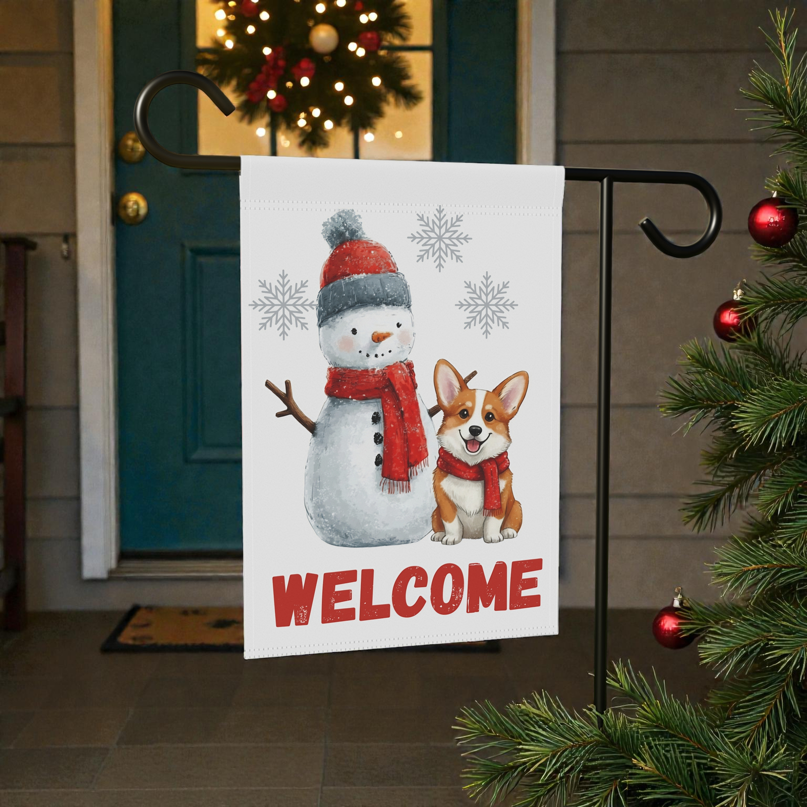 Corgi and Snowman Christmas Garden Flag - Image 5