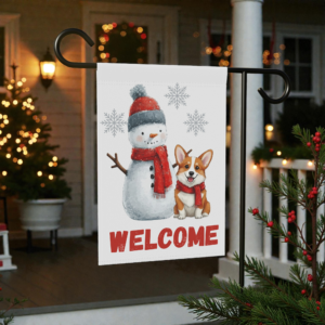 Corgi and Snowman Christmas Garden Flag