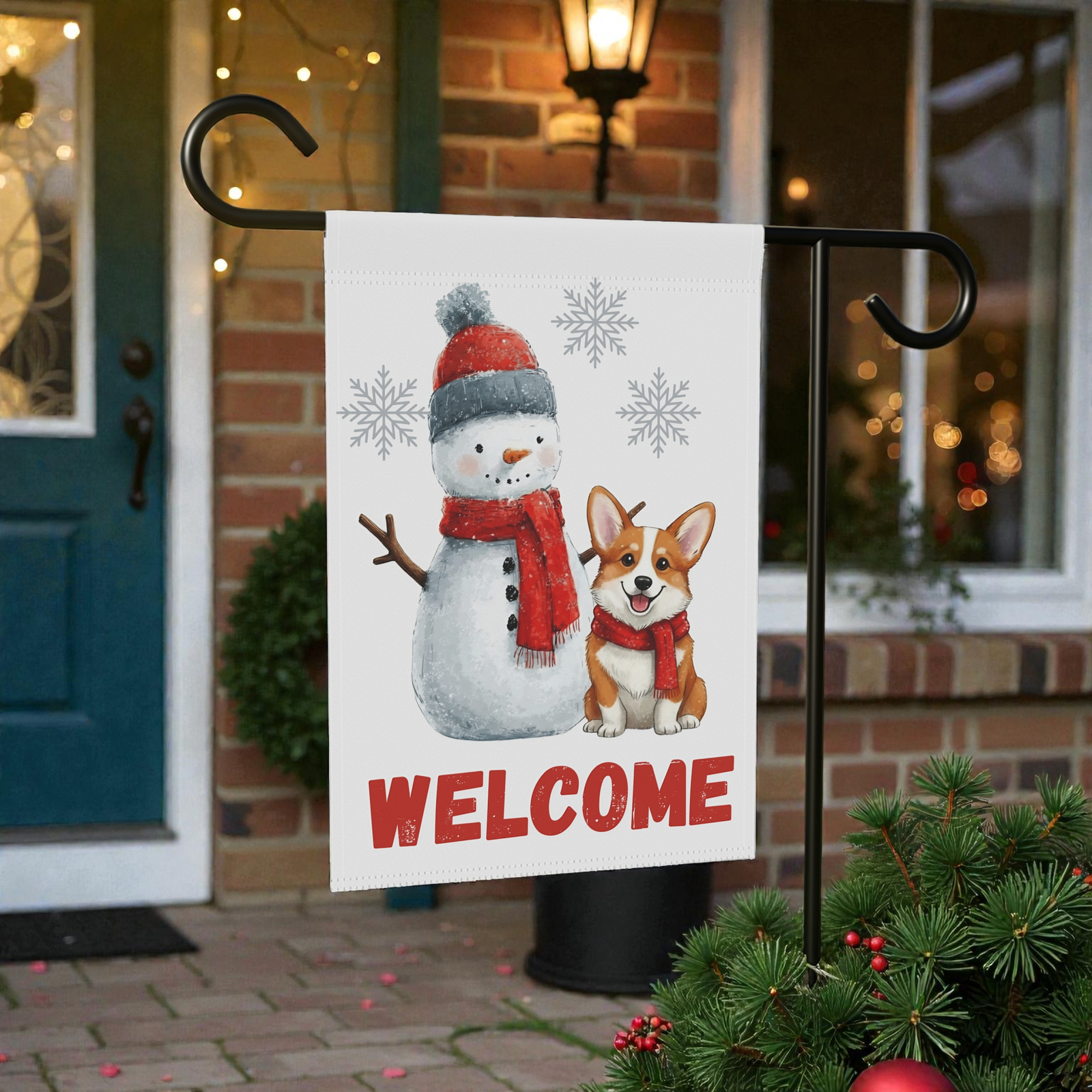 Corgi and Snowman Christmas Garden Flag - Image 6