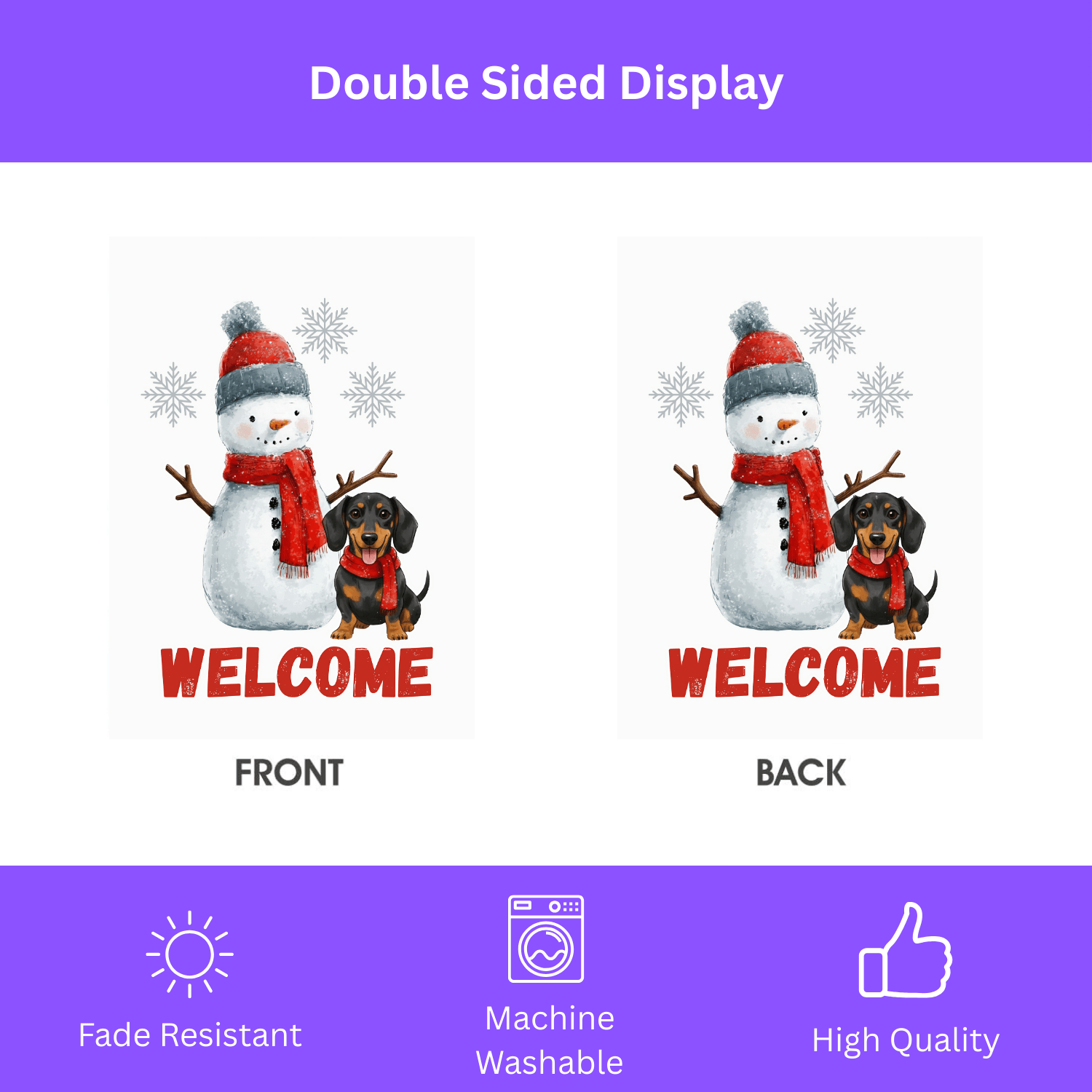 Dachshund and Snowman Christmas Garden Flag - Image 2