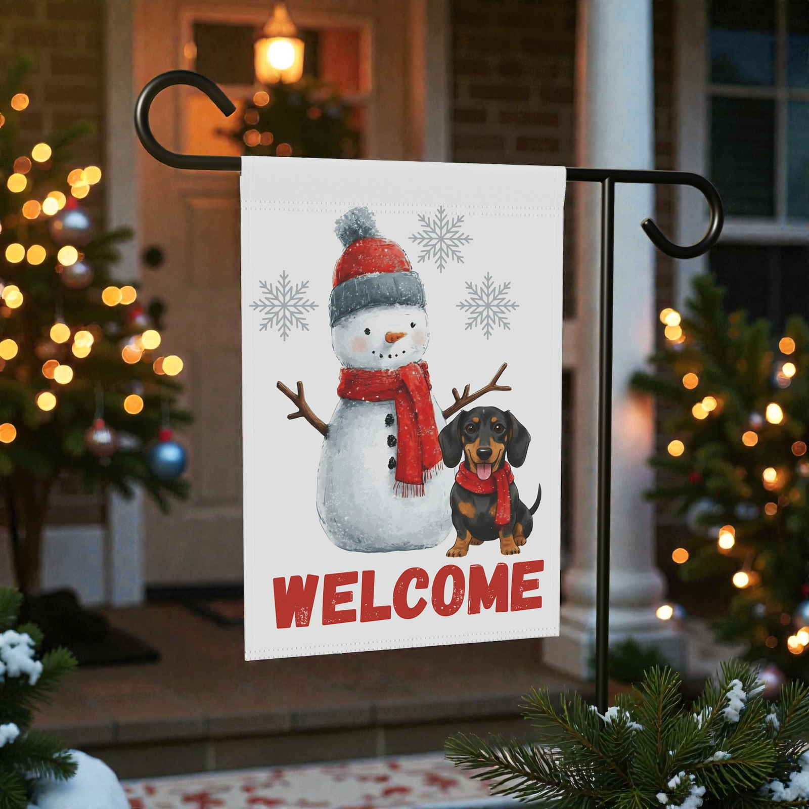 Dachshund and Snowman Christmas Garden Flag