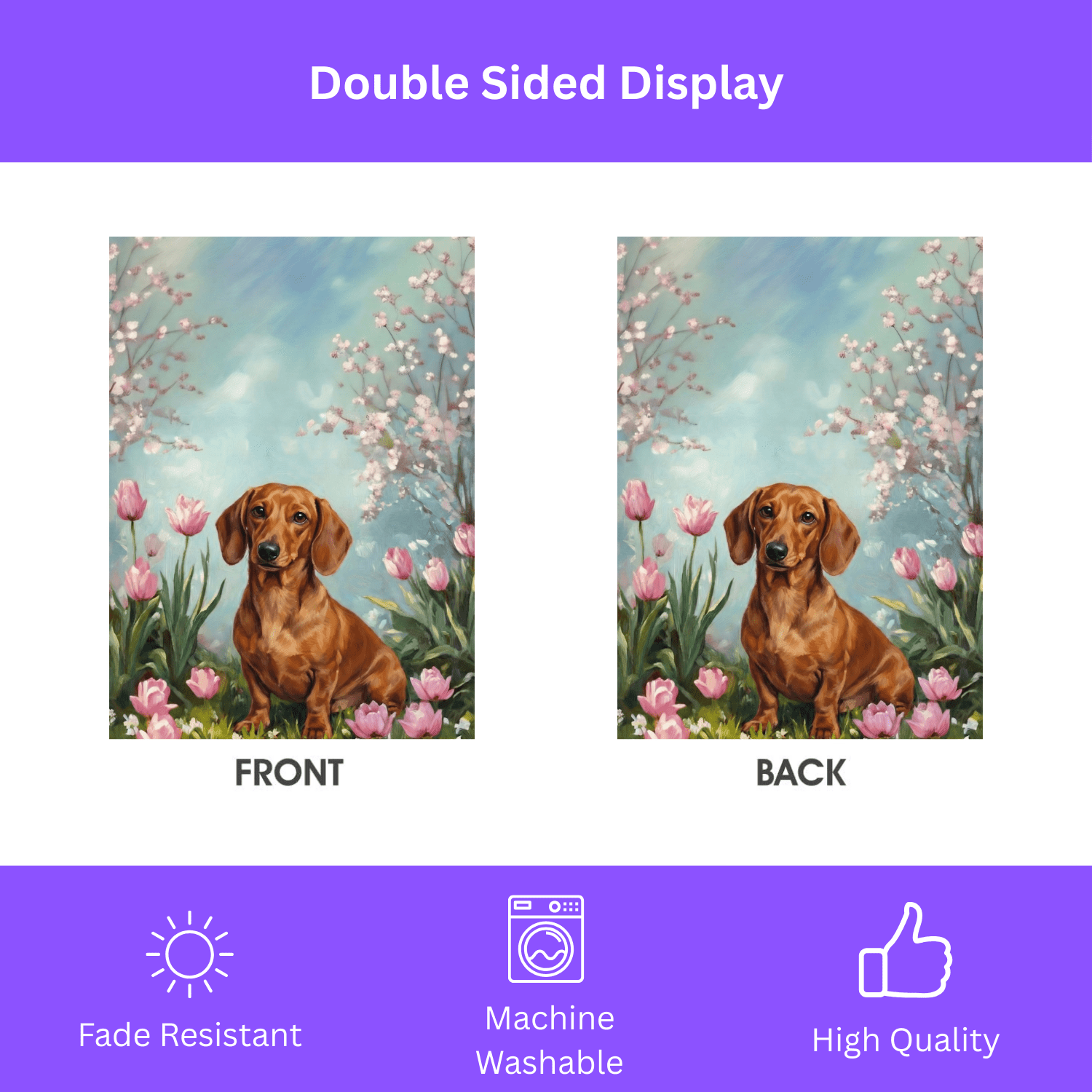 Dachshund in the Tulips Spring Garden Flag - Image 2