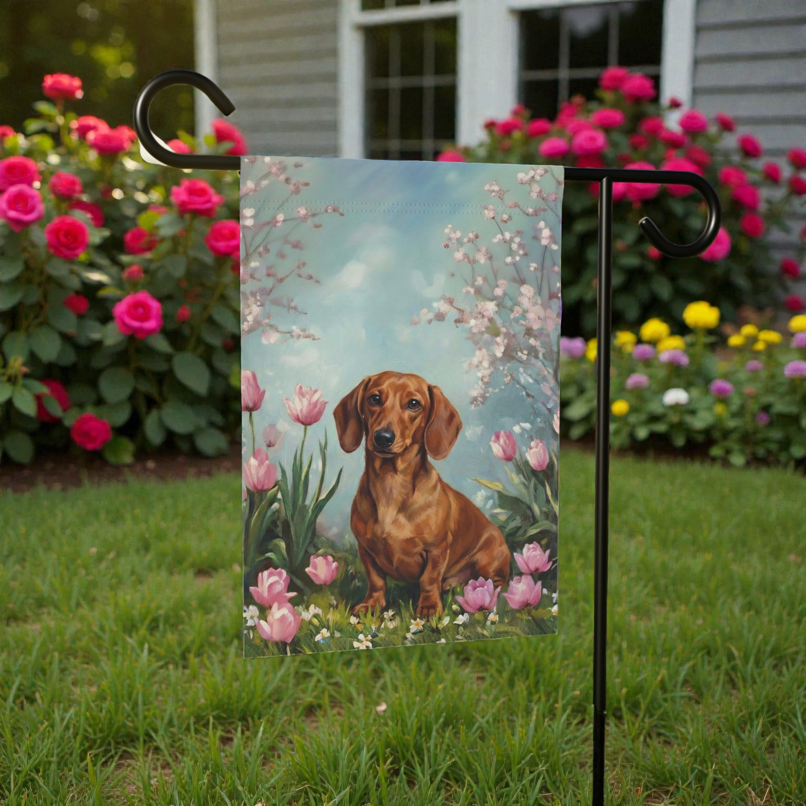Dachshund in the Tulips Spring Garden Flag - Image 5