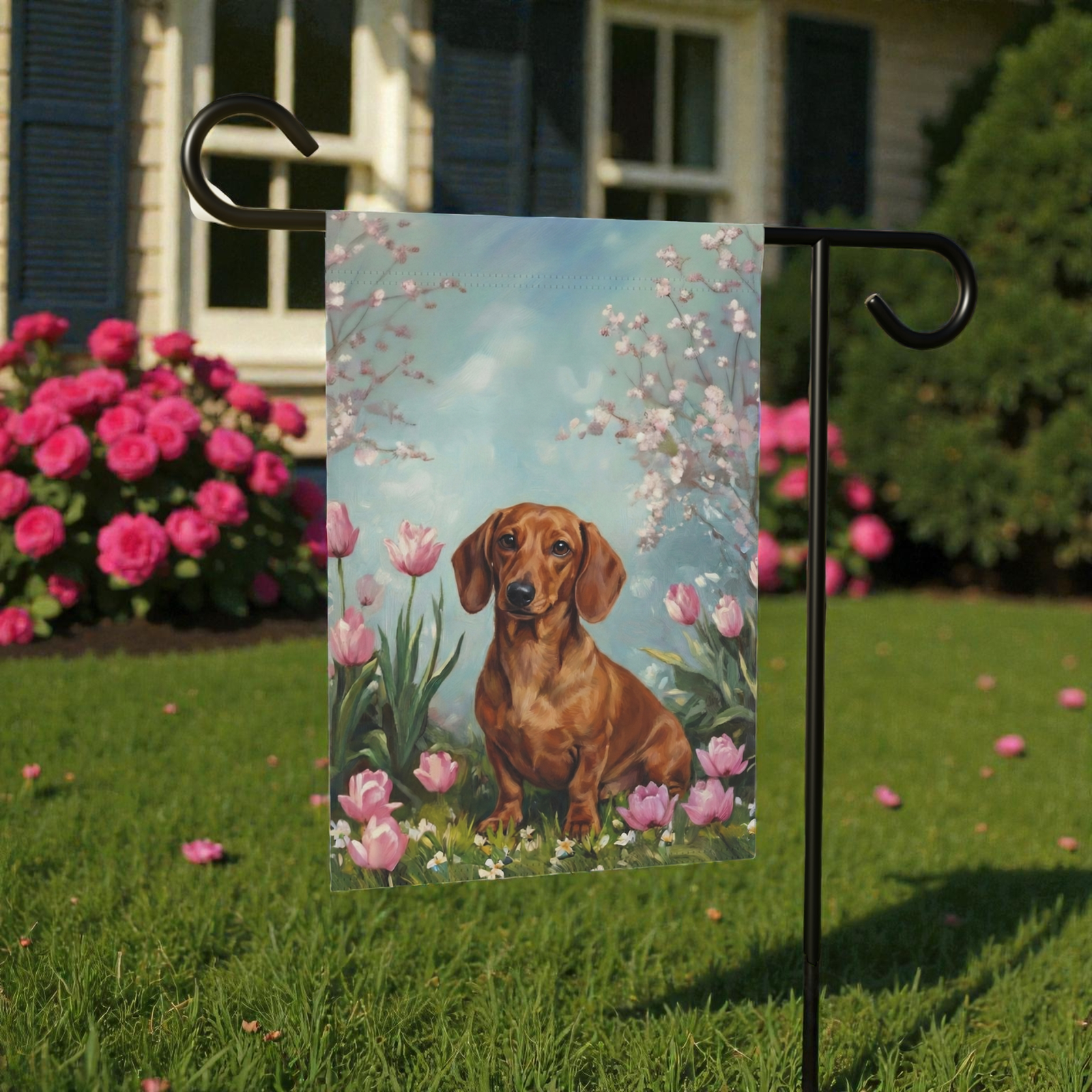 Dachshund in the Tulips Spring Garden Flag - Image 7